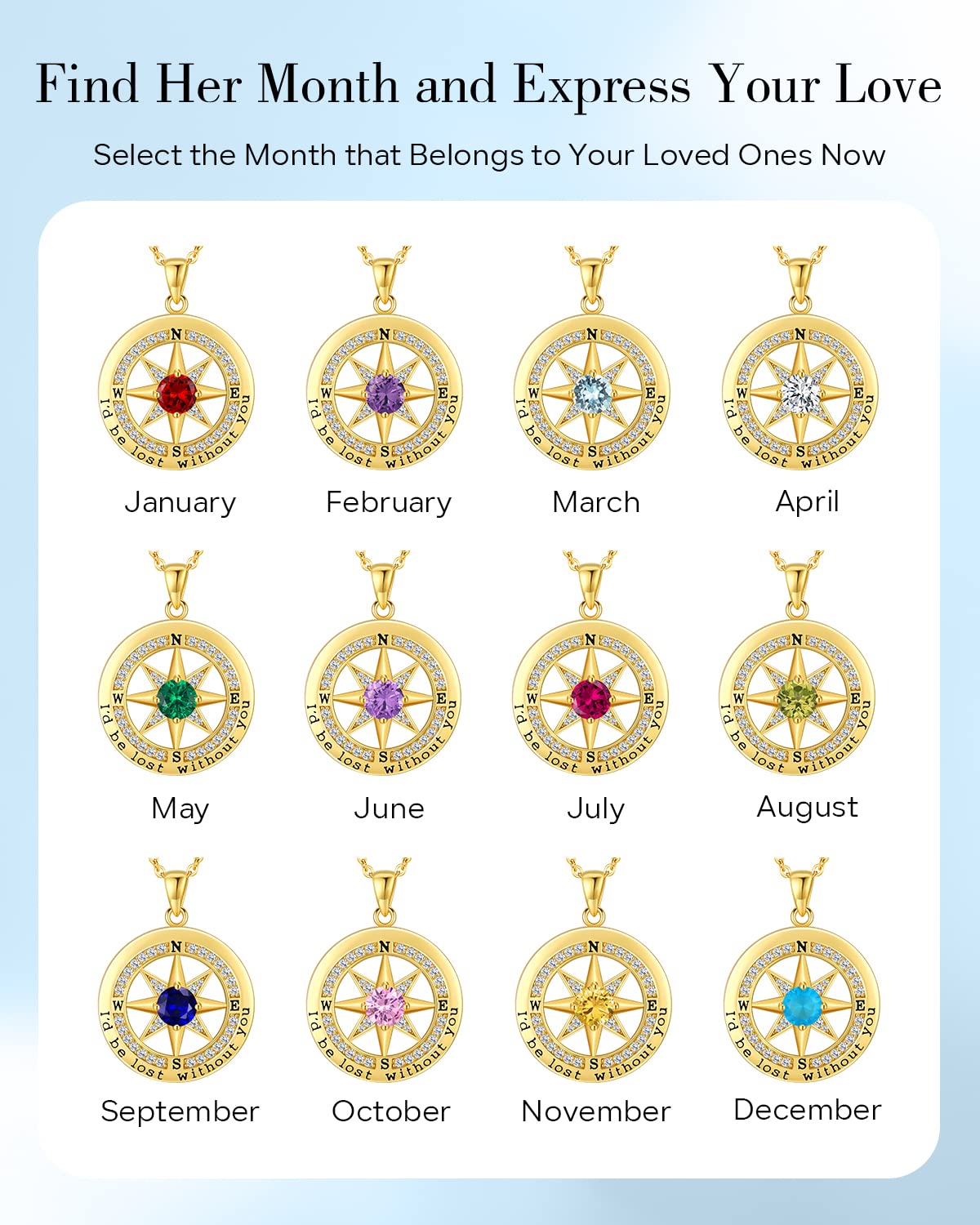 S925 Necklace Gift for Wife |Compass Jewelry |Women Anniversary |Sterling Silver |Girlfriend Birthday Necklaces for Her Valentines |I'd be Lost without You |Jewel 18K Gold Mar 03