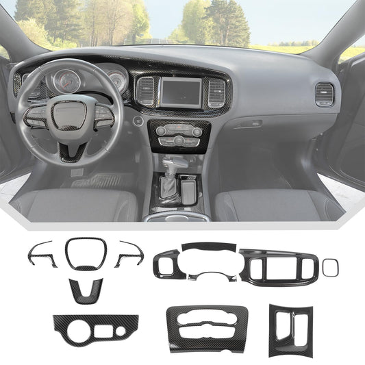 JeCar 12pcs Carbon Fiber Interior Trim Kit Fit for 2015-2023 Dodge Charger Interior Accessories