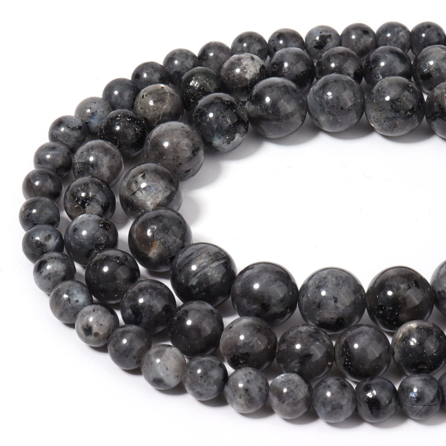 60pcs 6mm Natural Stone Beads Black Larvikite Beads Energy Crystal Healing Power Gemstone for Jewelry Making, DIY Bracelet Necklace