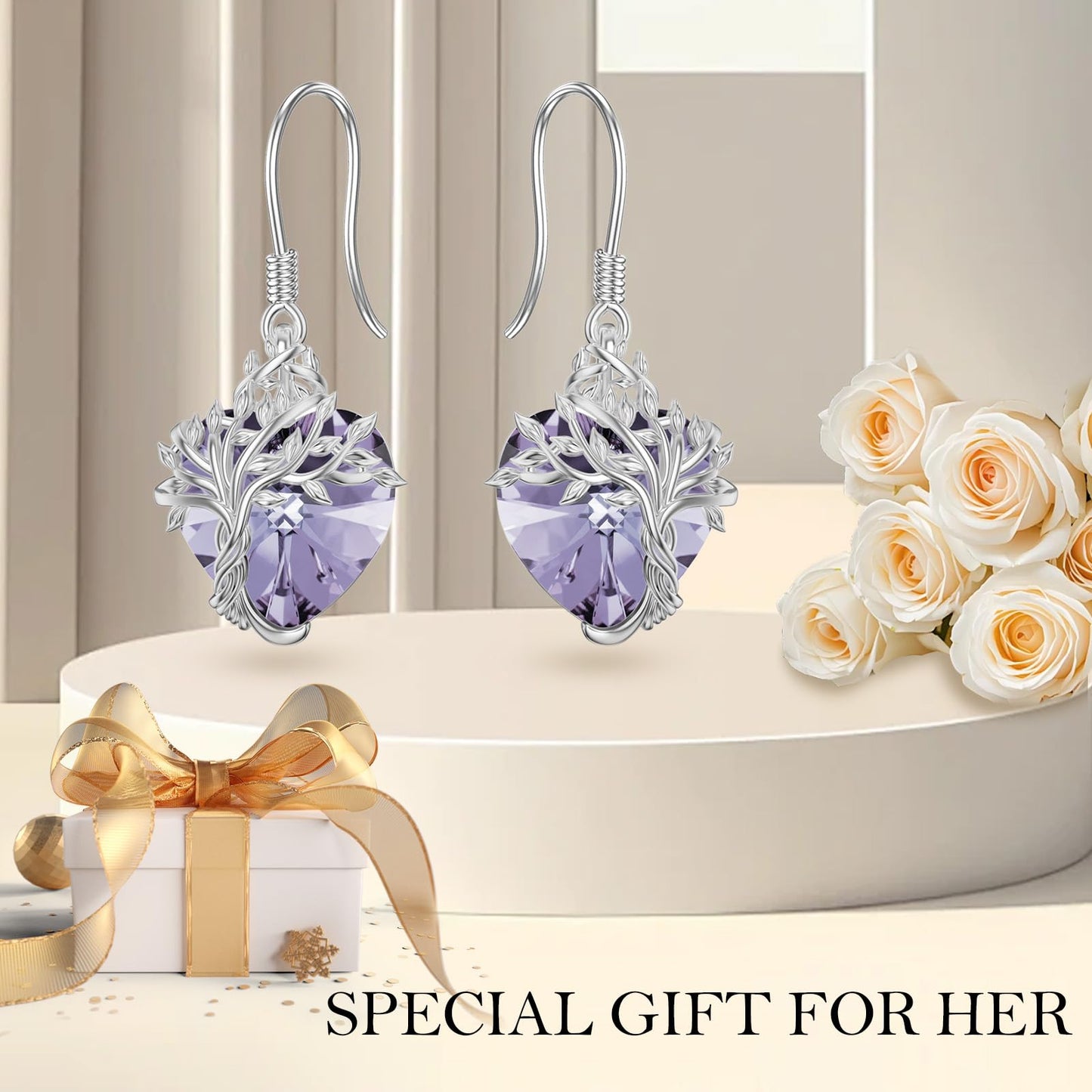TOUPOP Heart Alexandrite Earrings Sterling Silver Tree of Life Earrings June Birthstone Jewelry Birthday Mothers Day Gifts for Women Mom Her