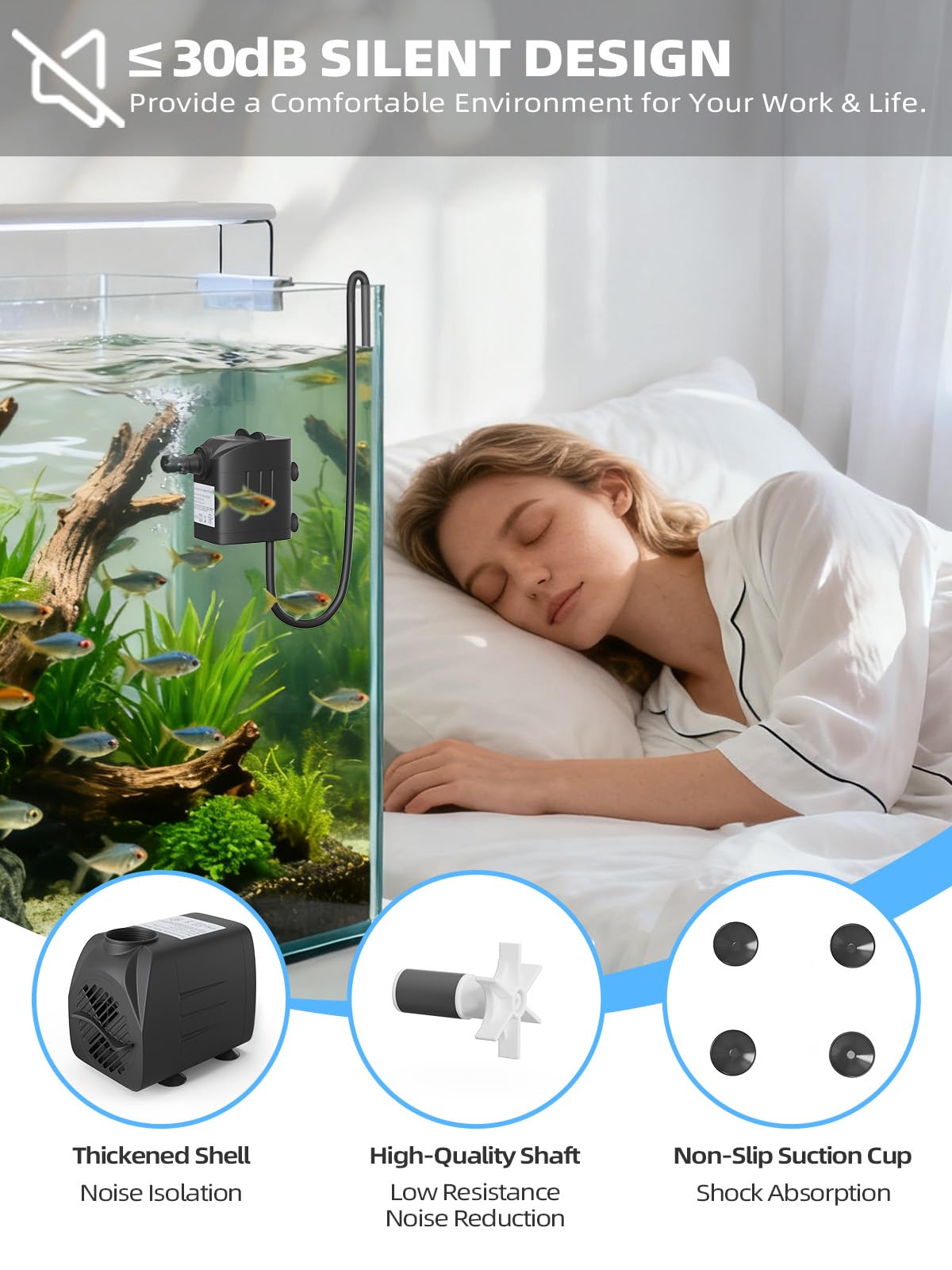 400GPH Submersible Water Pump(1500L/H, 25W), Ultra Quiet Water Fountain Pump with 6.56ft High Lift & 6.5ft Hose, 3 Nozzles for Pond Waterfall, Fish Tank, Aquarium, Hydroponics