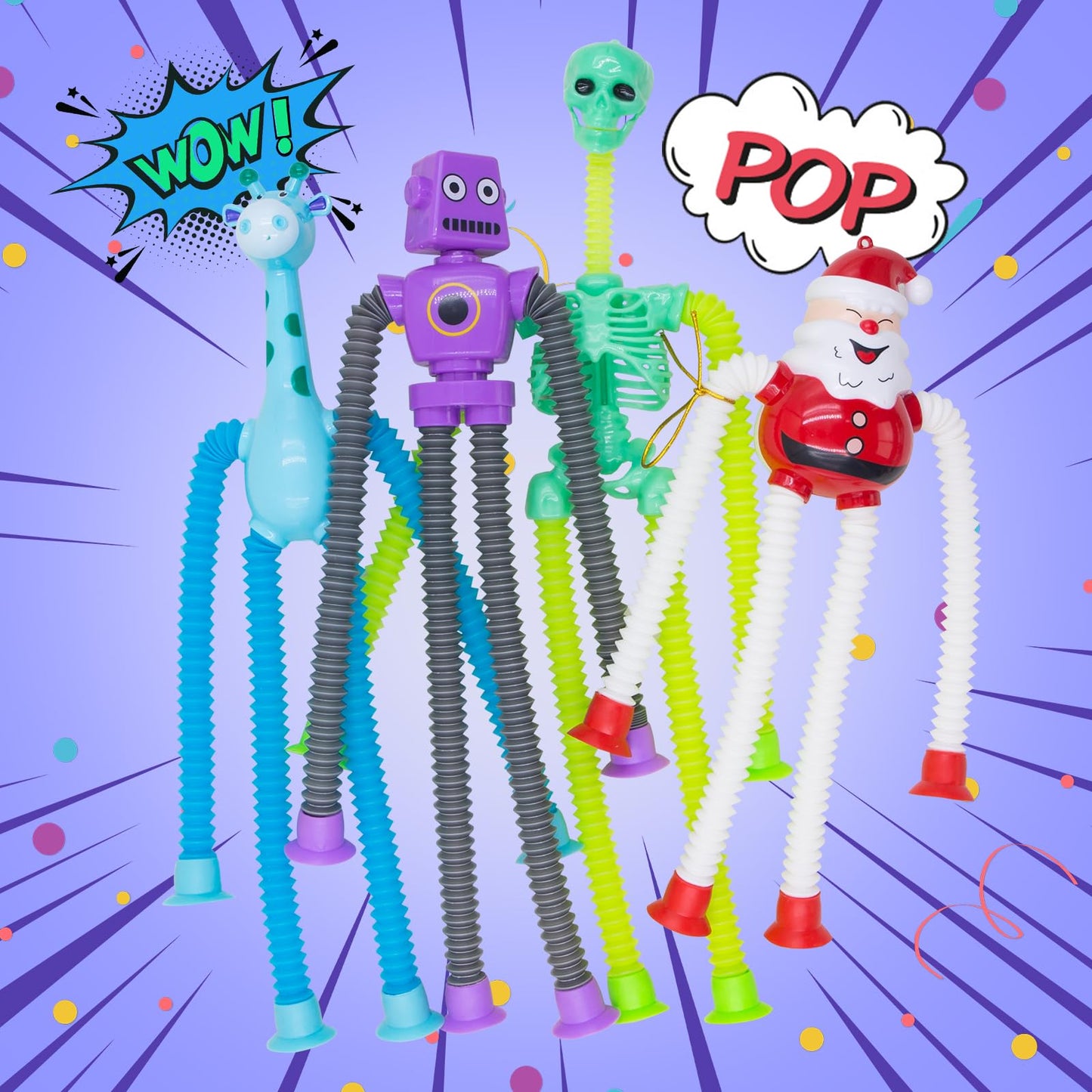 Pop Tubes Robot Fidget Toys , 8Pack Skeleton Fidget Pop Toys Telescopic Suction Cup Toy for Stress and Anxiety Relief, Easter Basket Stuffers Gifts for Kids(8 Pack Mixed)
