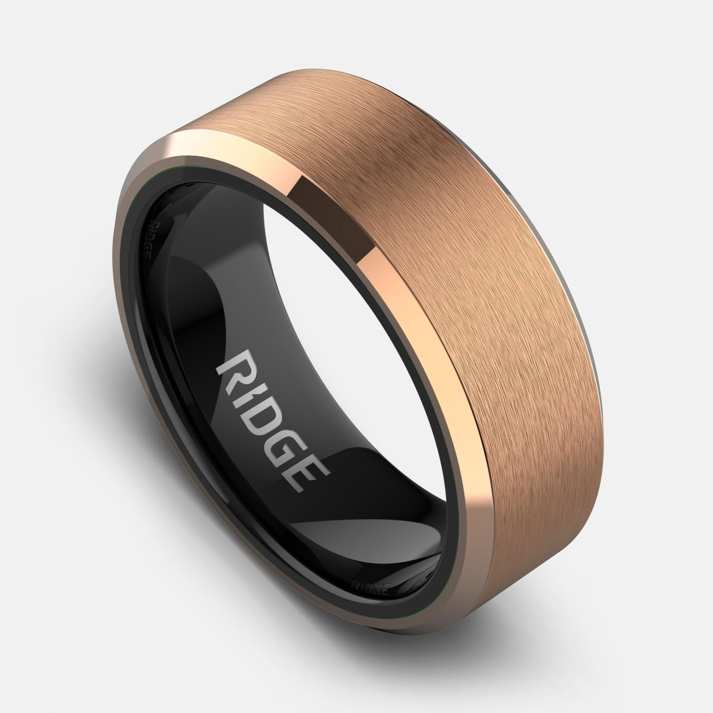 Ridge Beveled Ring Set 8mm - 18K Rose Gold - Tungsten - 8.5