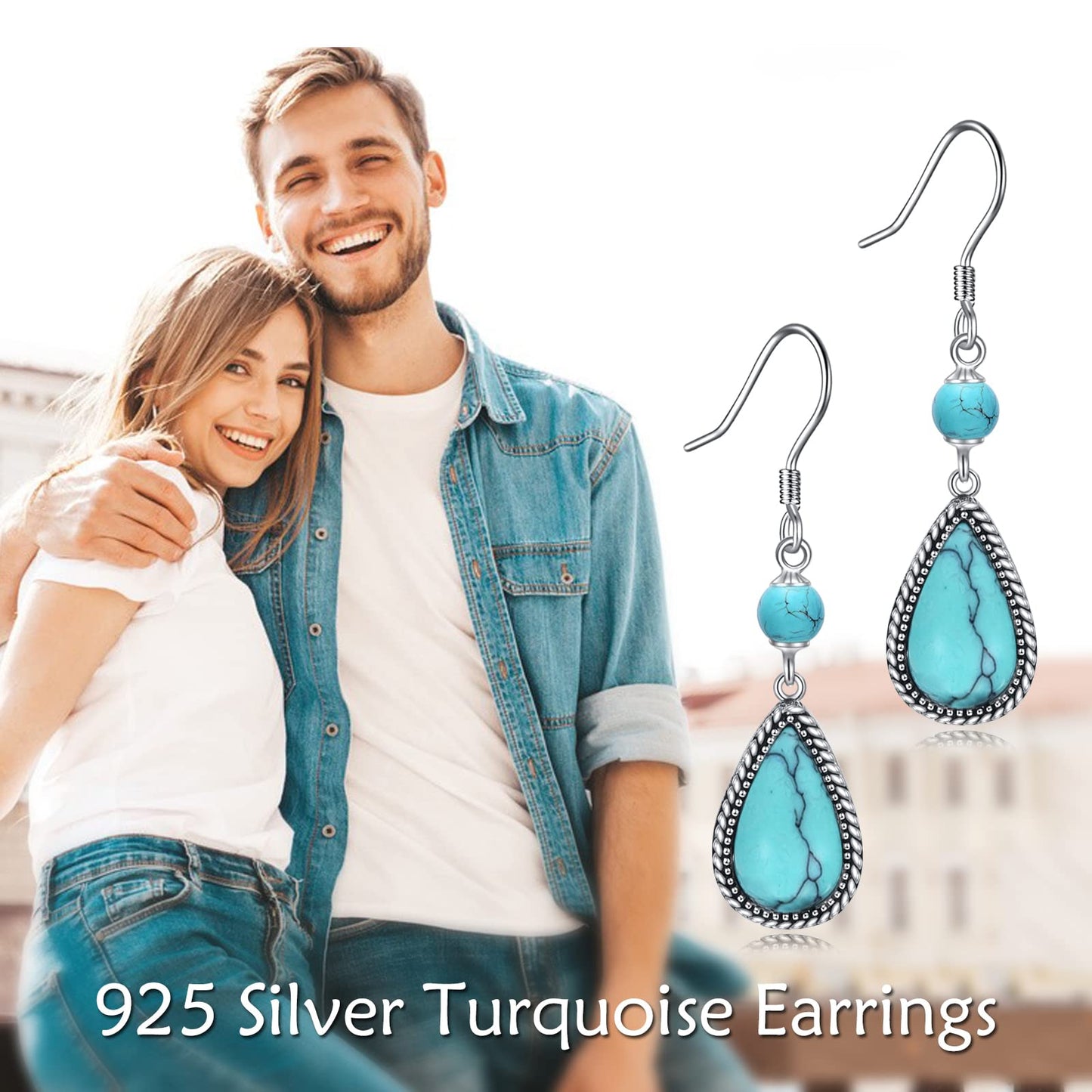 POPLYKE Teardrop Turquoise Dangle Earrings for Women 925 Sterling Silver Turquoise Earrings for Women Turquoise Jewelry Gifts