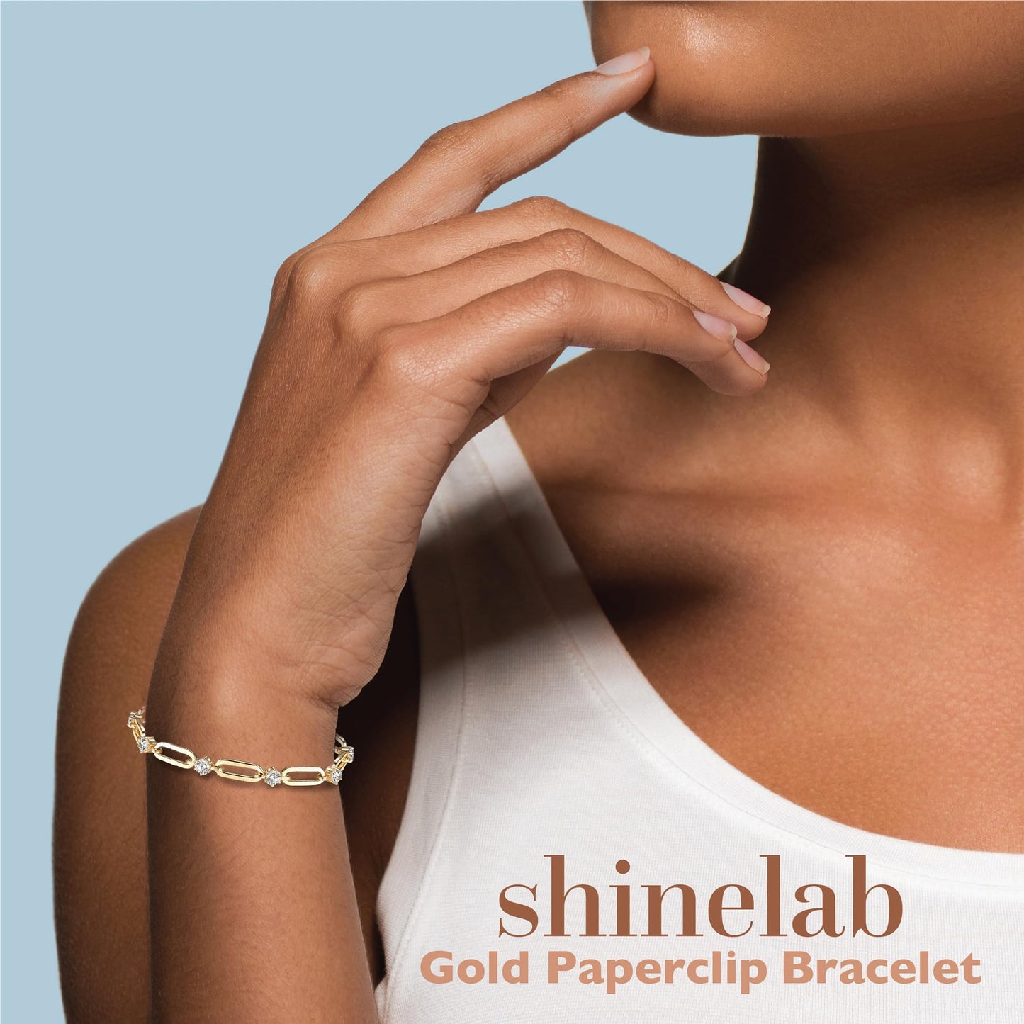 shinelab Paperclip Bracelet for Women Couple Bracelets with CZ Chain Strand Jewelry for Men_7inches