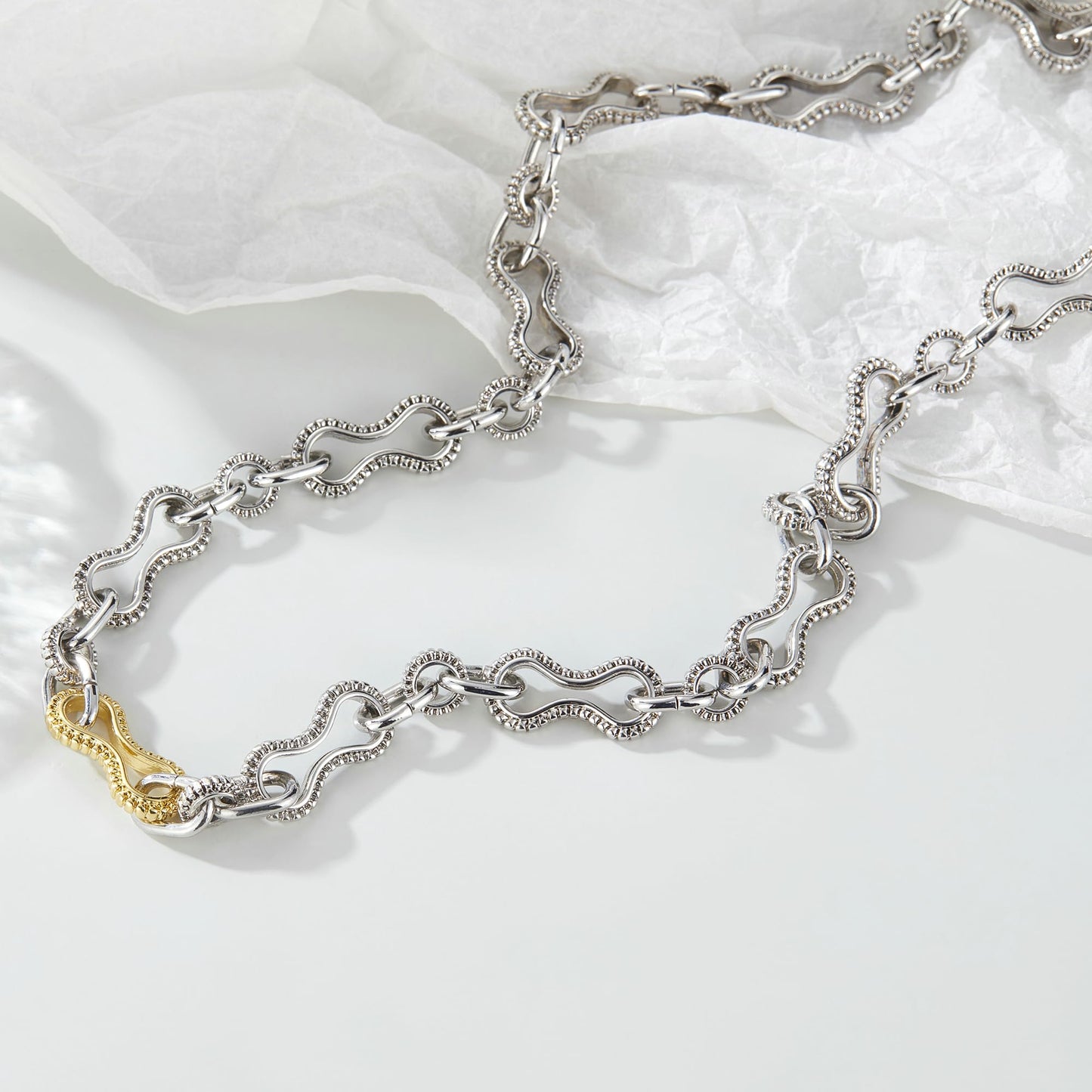 Mytys Women's Link Necklace 18k Gold Plated Double Twist Wire Gold and Silver 2 Tone Chain Necklaces Christmas New Year Jewelry (Gold & Silver 3)