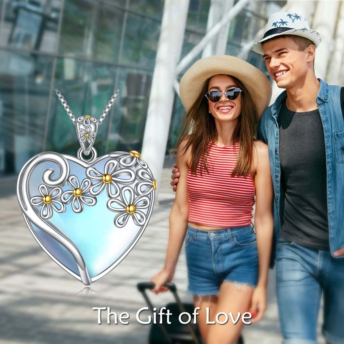 YAFEINI 925 Sterling Silver Moonstone Necklace - Filigree Heart Pendant with Flower Design - Women's Gift (G-Heart Flower Moonstone Necklace)