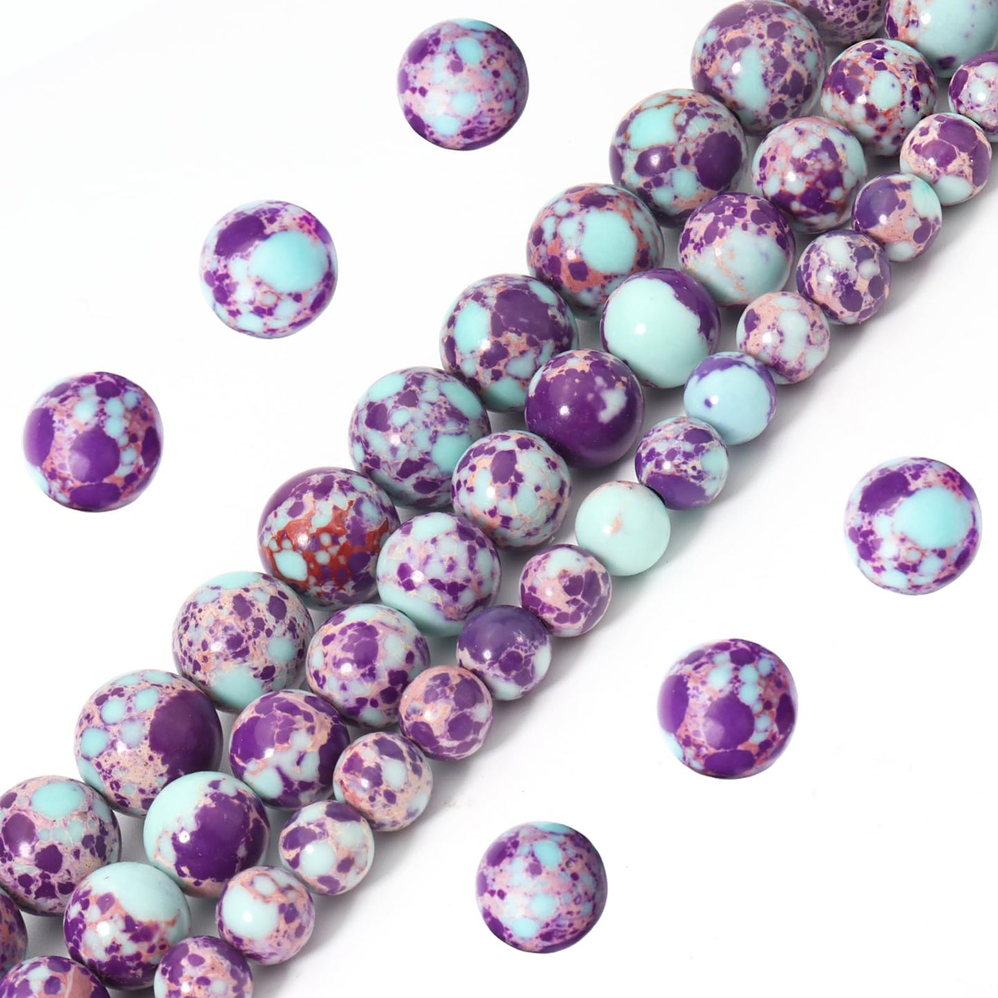 Siomia 45pcs 8mm Natural Purple Sea Sediment Jasper Gemstone Beads Energy Healing Crystal Round Loose Stone Beads for Jewelry Making, DIY Bracelets Necklaces