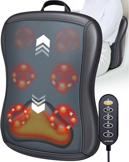 JZBRAIN Shiatsu Back Massager with Heat : Up and Down Rolling Massage - Electric Back Massager for Pain Relief Deep Tissue - Heated Lower Back Massager for Office, Home Use