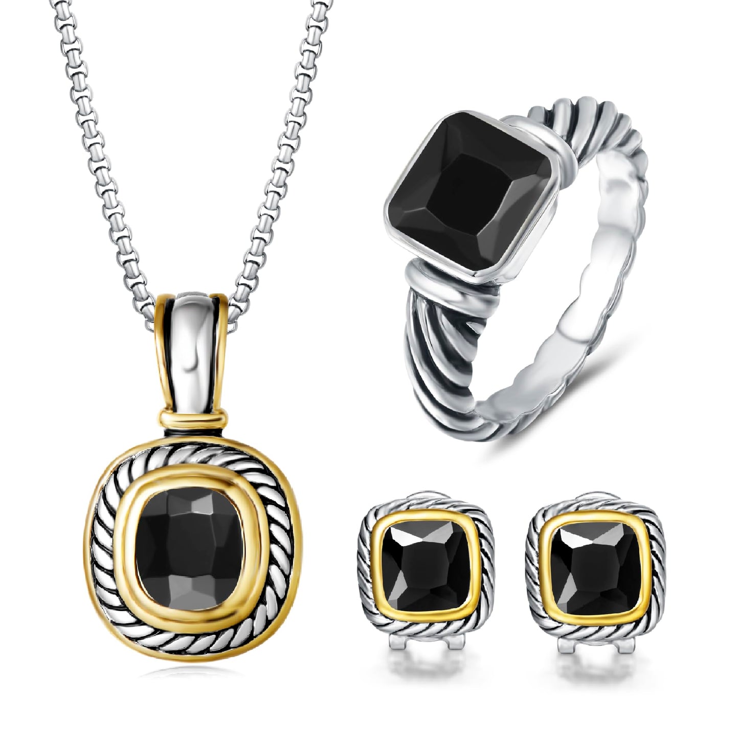 UNY Jewel Twisted Cable Wire Petite CZ Ring Designer Inspired Fashion Brand Christmas Valentine Women Dupes Jewelry Gift (Black, 7)