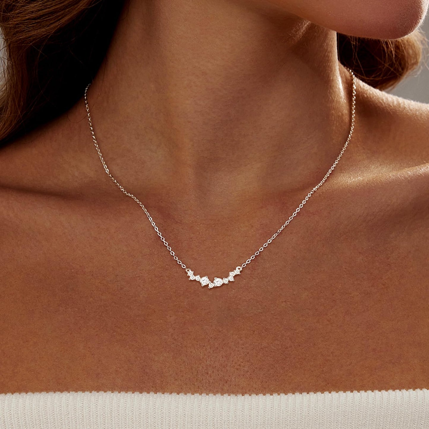 Zeffy Silver CZ Diamond Necklace for Women Dainty Small Cute Square Cubic Zirconia Splints Solitaire Pendant Necklace for women Jewelry for Women Gifts