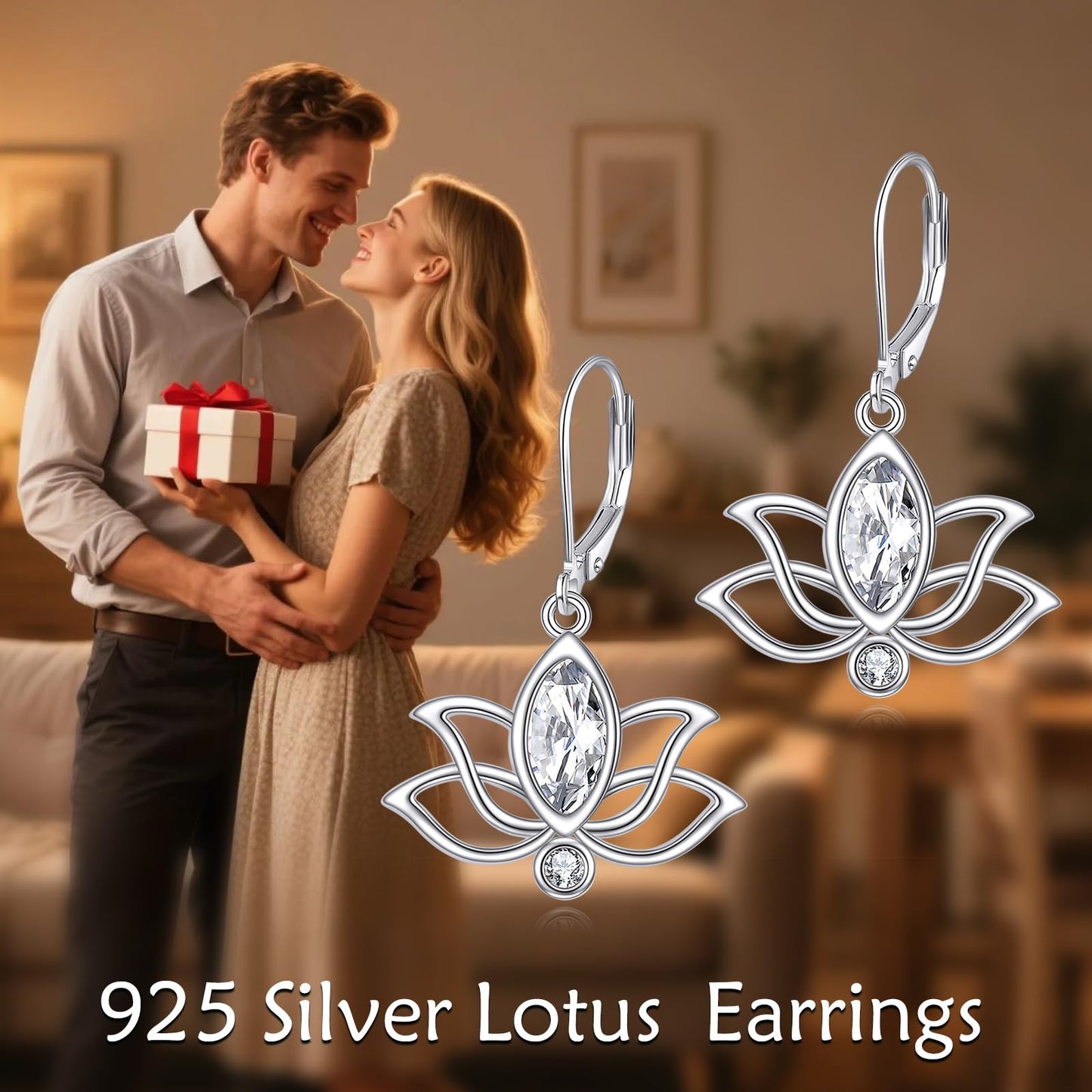YFN Lotus Flower Earrings Sterling Silver Birthstone Lotus Leverback Dangle Drop Earrings Jewelry Gifts for Women (D. Apr)