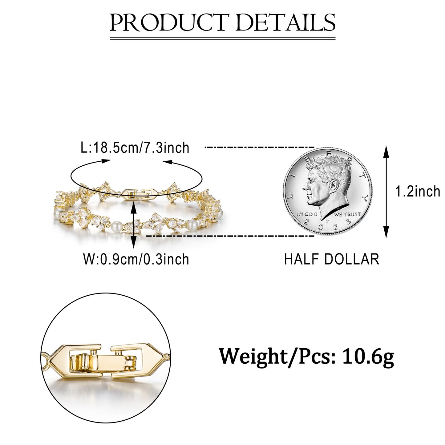 EVER FAITH Faux Pearl Wedding Jewelry Gorgeous Cubic Zirconia Cream Simulated Pearls Bridal Tennis Bracelet for Women Bride Bridesmaid Clear Gold-Tone