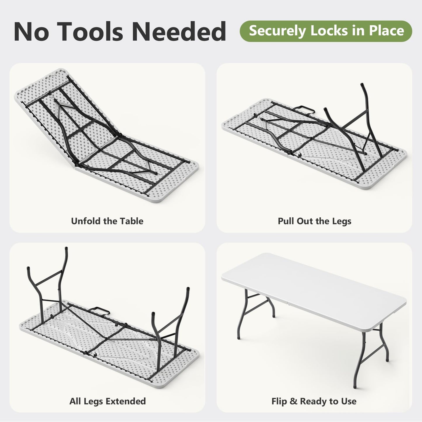 MAKE CHANGES Folding Table, 6 FT Foldable Plastic Table with Carrying Handle, Heavy Duty Portable Fold-in-Half Utility Table for Party, Camping, Banquet, Craft, Wedding, Indoor & Outdoor Use