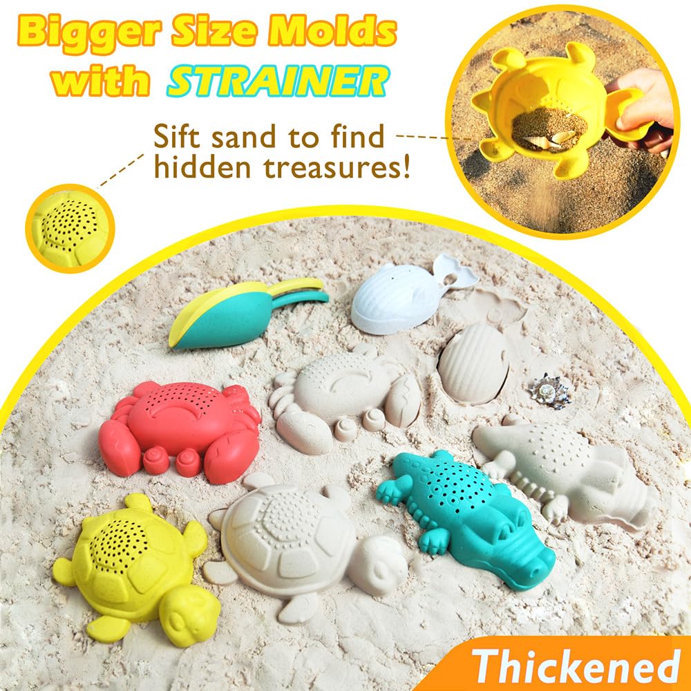 Aclarastra Collapsible Beach Toys for Kids Toddlers, Collapsible Sand Buckets Shovels Set with Mesh Bags and Sand Molds, Foldable Travel Sand Toys for Beach Sandbox Toys for Kids