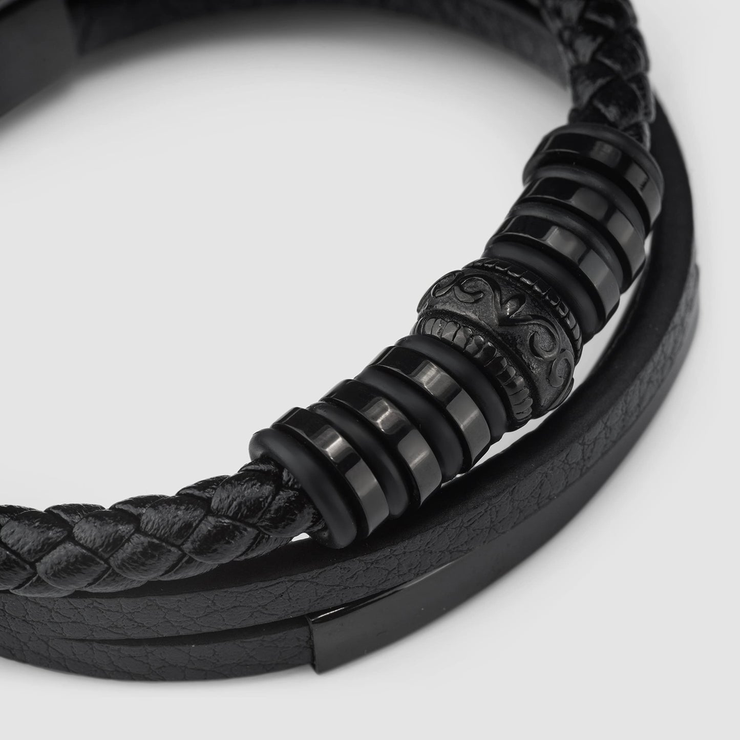 SERASAR Mens Leather Bracelets African Bracelet for Men Black Cowhide Gift Box Braided Stainless Steel Jewelry Wrist Band Cuff Wrap Rope Bangle Dad Man Pulseras para Hombres Cuero Regalo