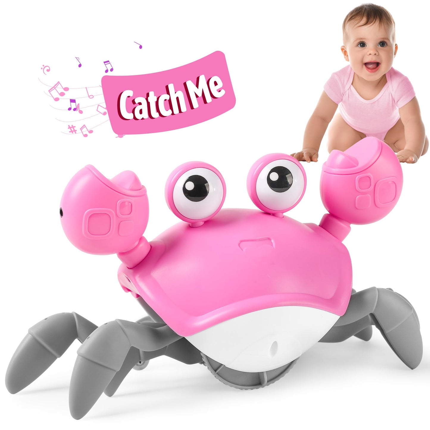 Hirger Crawling Crab Baby Girl Toy, Dancing Walking Infant Toy for Tummy Time, Sensory Toy for 3-6-12-18 Months Babies & Toddlers 1-2-3, Musical Birthday Gift