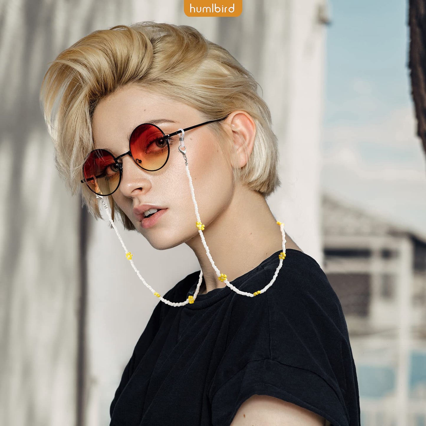 humlbird Mask Chain Daisy Glasses Chain Flower Mask Lanyard Face Mask Holder Around Neck Eyeglass Chain for Women Stylish, White