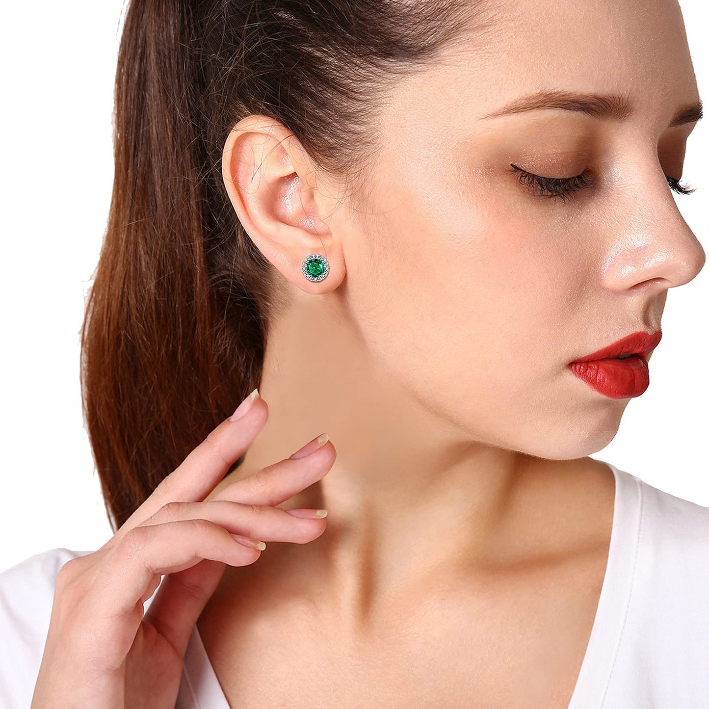 Bestyle May Green Emerald Earrings Silver Birthstone Earring for Women Green Stone Studs Jewelry for Birthday/Christmas/Party/Anniversary/Wedding