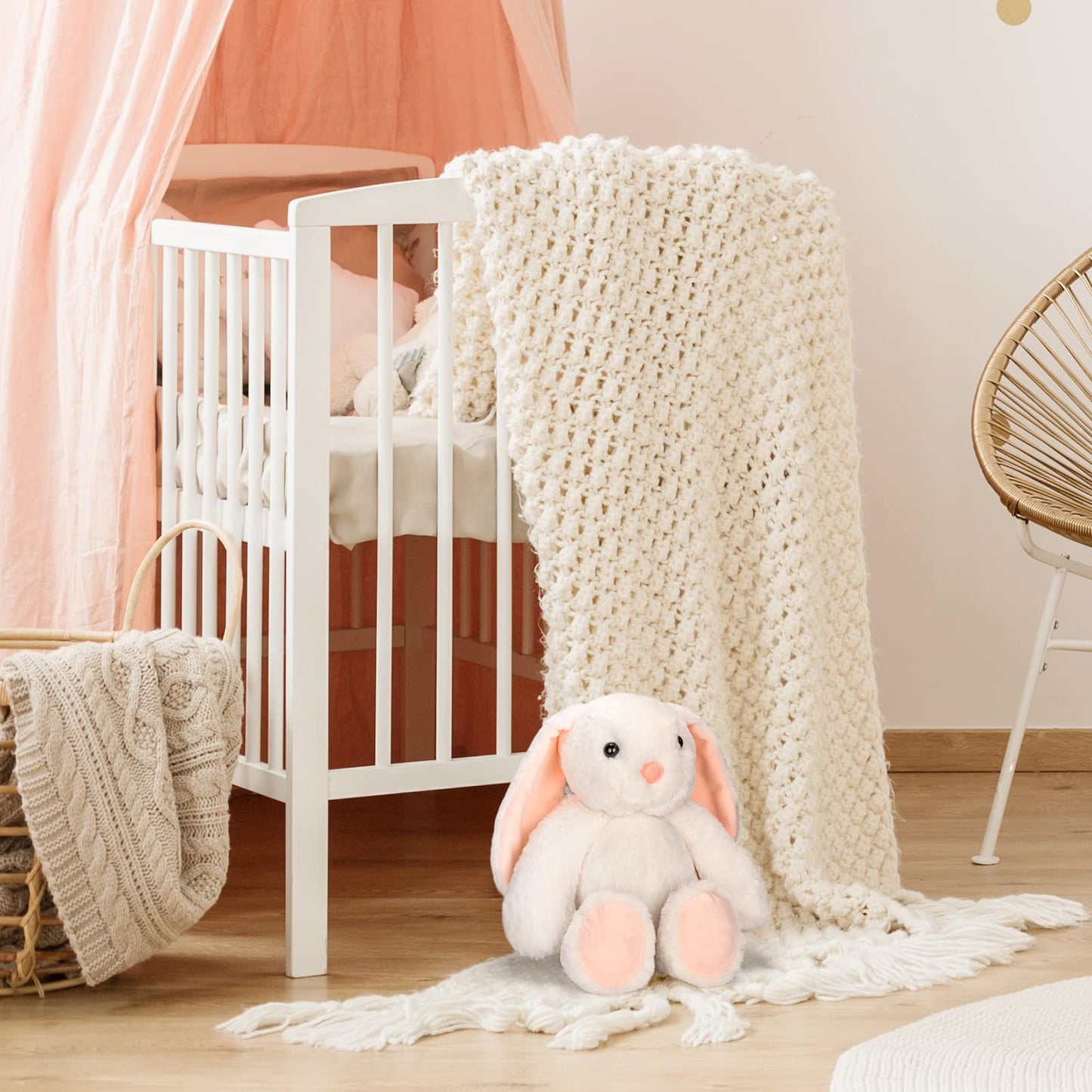 TCBunny Baby Bunny Bedtime Stuffed Animal Plush Toy Easter Stuffer Gifts for Girls, Boys, Kids 11" (White)