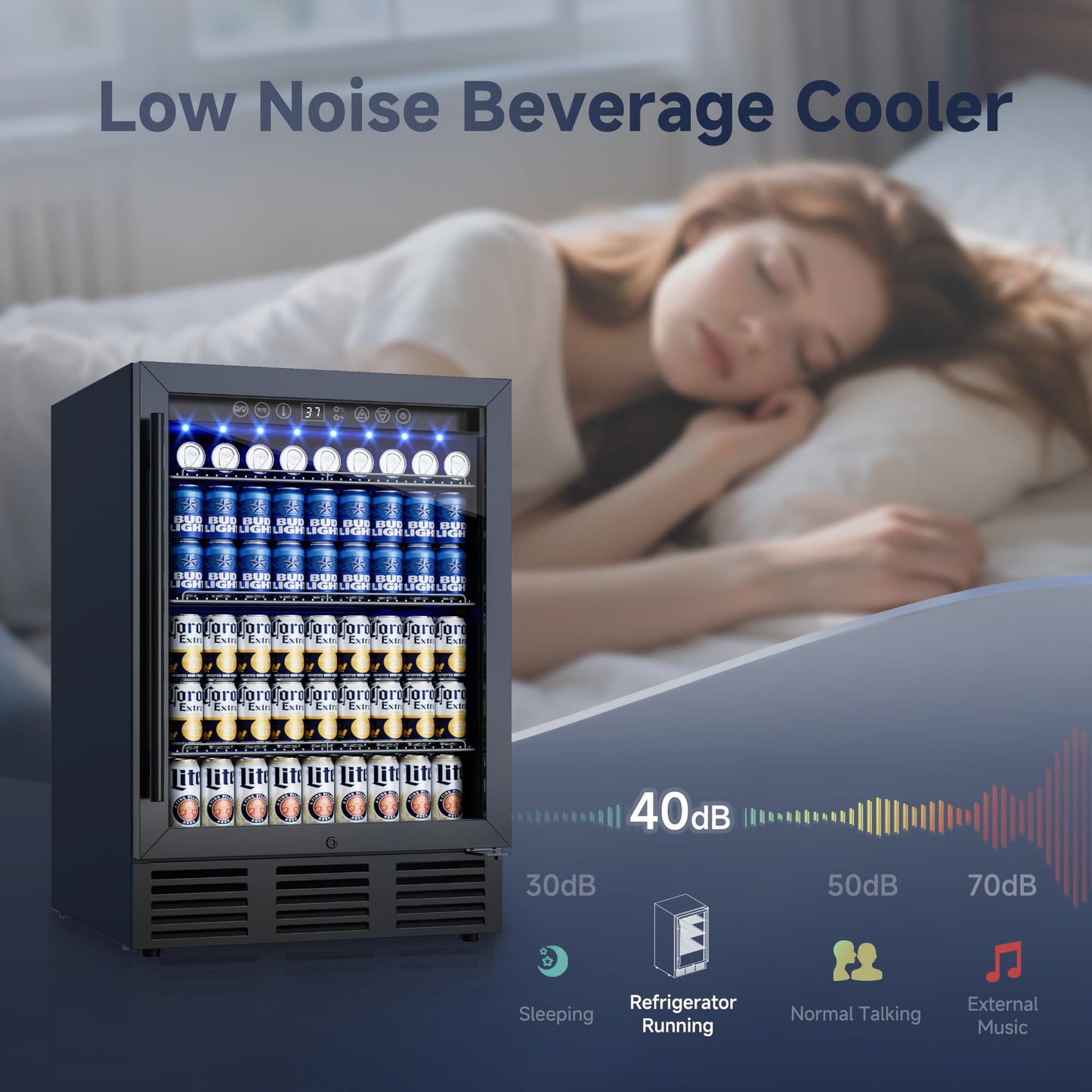 ICEVIVAL 24 Inch Beverage Refrigerator, 180 Cans Beverage Refrigerator with Glass Door, LED Light, Under Counter Refrigerator for Soda, Water, Wine, Drink Fridge for Home, Bar or Office