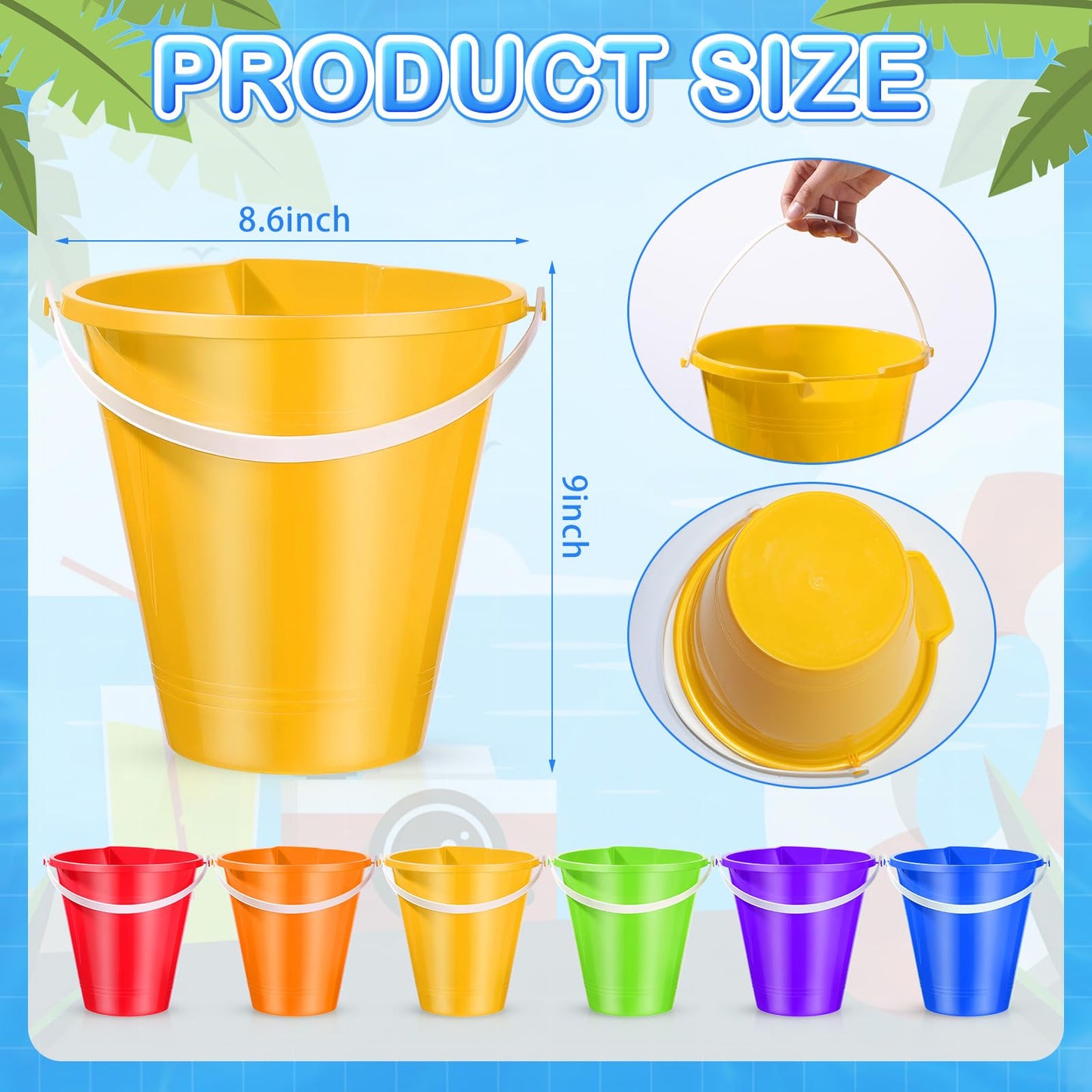 Didaey 12 Set Beach Sand Buckets and Shovels Set Includes 9 Inch Large Sand Buckets and Shovels Beach Pails Toys for Kids for Summer Theme Party Favors Summer Game (Multicolor)