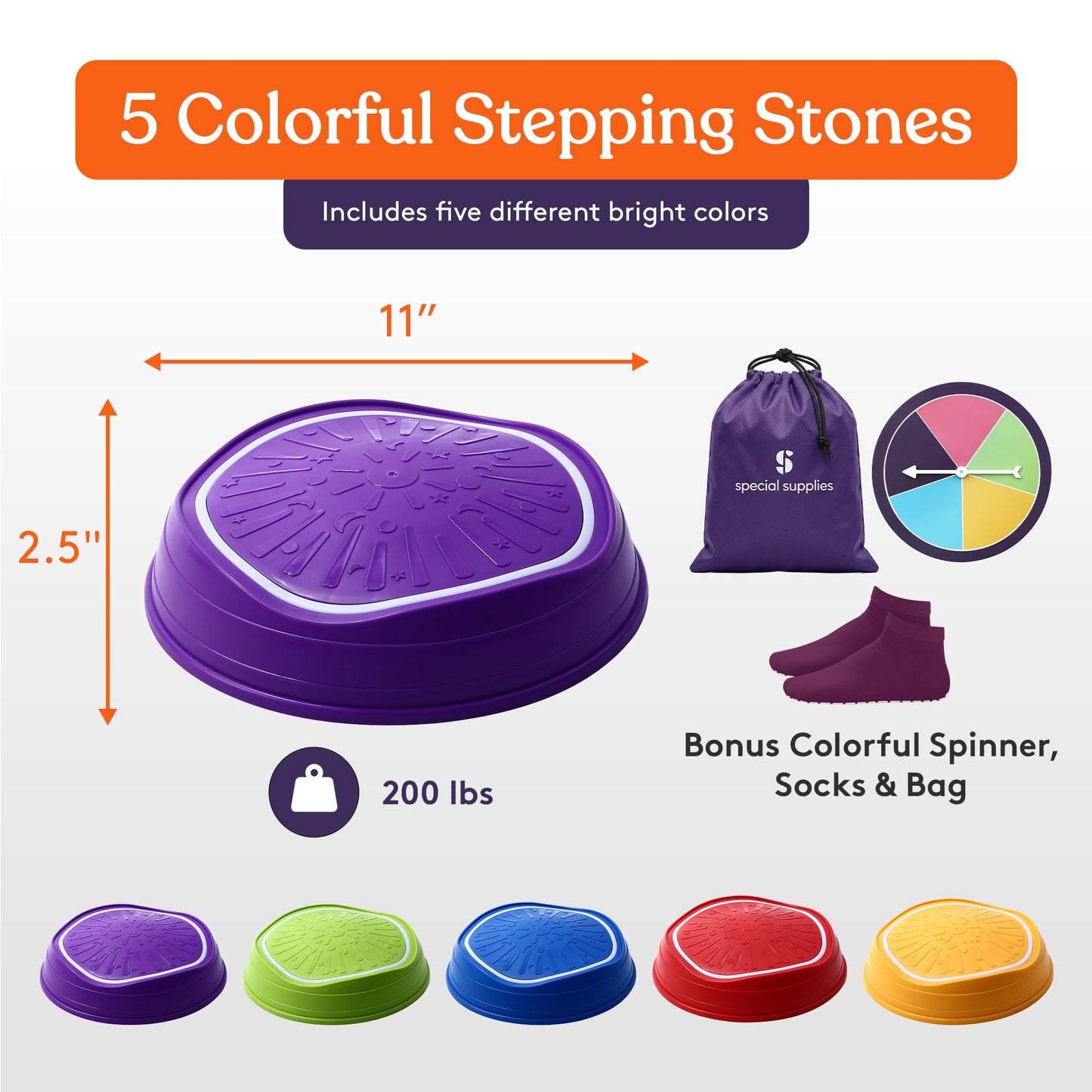 Special Supplies MUSICAL LED Stepping Stones for Kids -Light-Up Balance Blocks- Coordination & Balance for Toddlers & Children- Durable Non-Slip Rubber, Safe Indoor & Outdoor Play-Set of 5