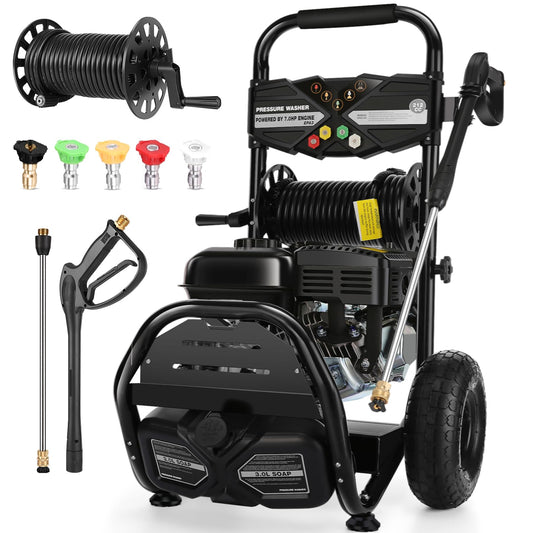 Professional 4200PSI 4GPM 212CC Gas Pressure Washer, 7.0 HP Commercial Gas Power Washer with 3L Foam Bottle 10" Wheels 5 Nozzles 33FT Hose for Home Car Fence Driveway Yard (EPA/CARB/ETL Compliant)