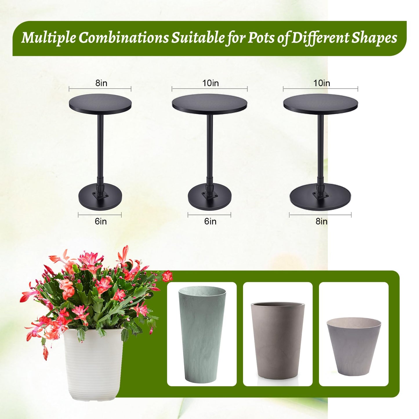 Decivems Adjustable Large Plant Riser for Indoor/Outdoor Pots 12.8-21" Universal Plant Stand with 6/8/10" Base, Fits 8/10/12 Inch Round/Square Planters