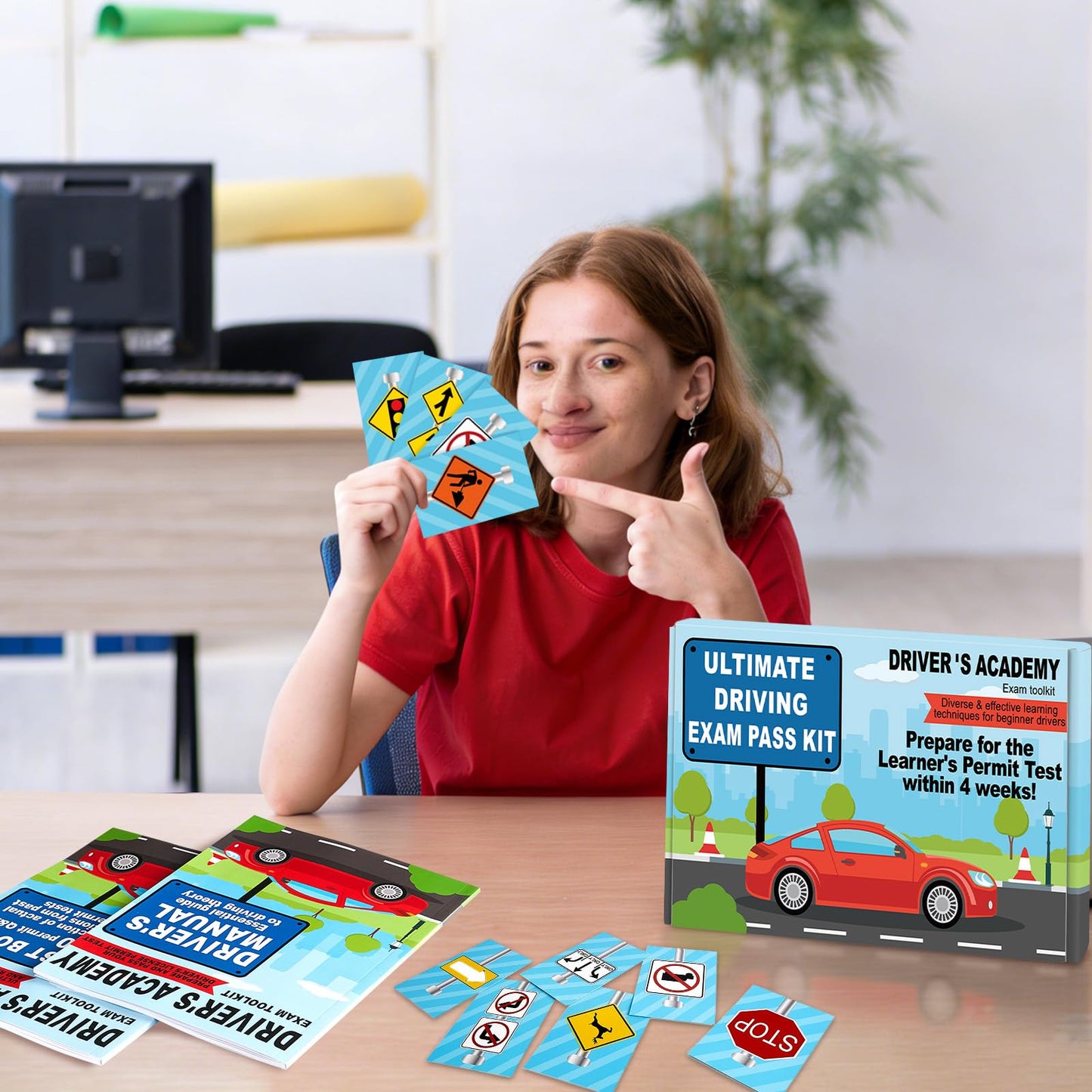 Driver's Academy Exam Toolkit Driving Exam Pass Kit Includes Driver's Manual, Test Book and 60 Double-Sided Road Signs Flashcards for Drivers License Test Prep Teens Boys Girls New Drivers Gift