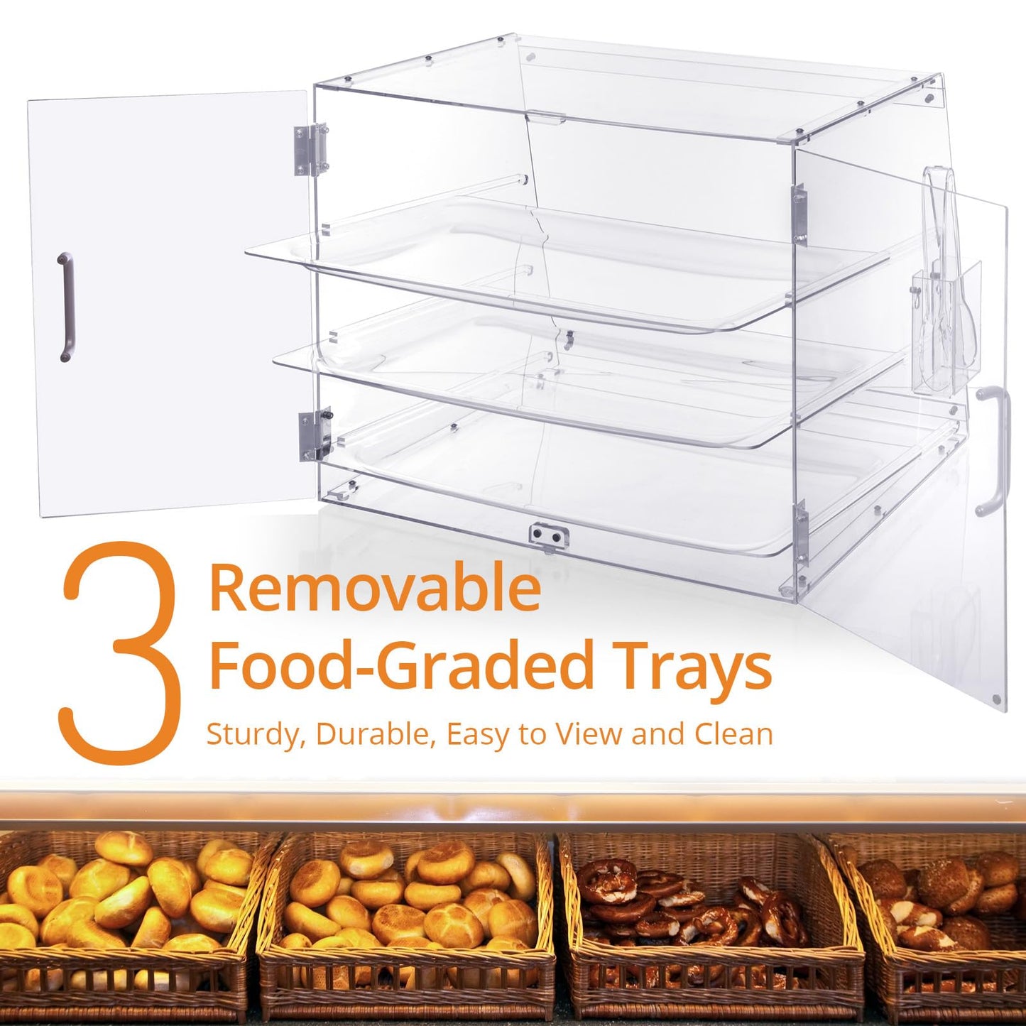 Old Canal Bakery Display Case, Pastry Display Case Countertop 3 Tier Tray, Acrylic Clear Boxes for Bread Pastry Desserts Food Cookie, Display Cabinet Box for Baking Enthusiasts, 20.86 x 17.3 x 16.5 in