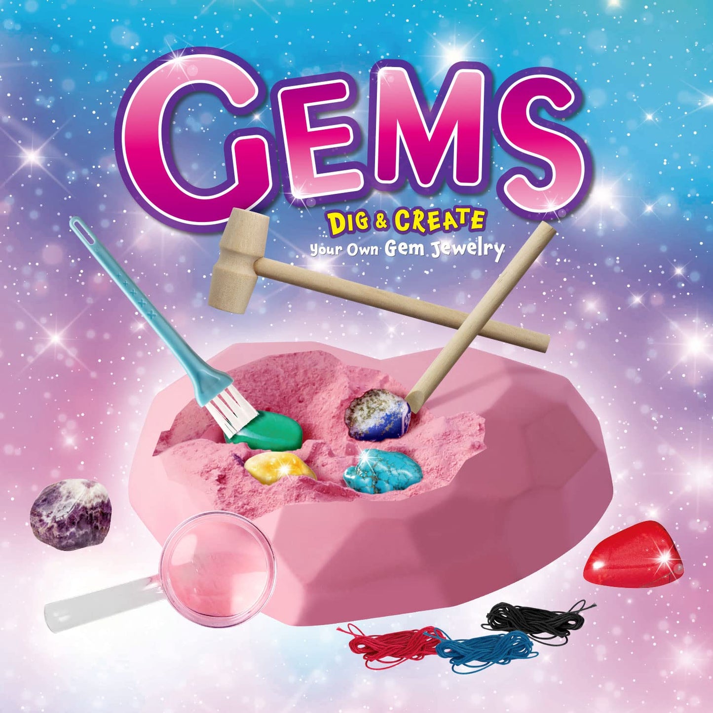 EDUMAN 6PCS Gemstone Dig Kit for Kids – Dig Up Amethyst, Lapis Lazuli, Citrine, Red Jasper, Aventurine & Turquoise – DIY Jewelry Making STEM Science Kit Gift for Girls and Boys Ages 6+
