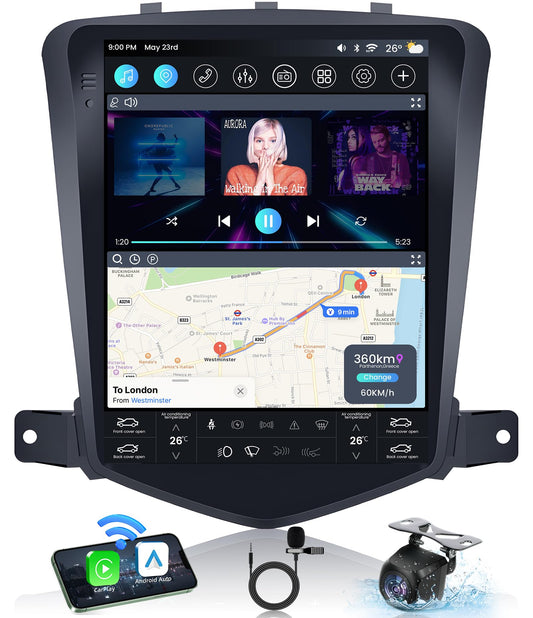 8 Core 32GROM Android 13 Upgrade Car Radio for Chevrolet Chevy Cruze 2009-2015: 10.4 Inch 1024 * 768 HD IPS Tesla Style Touchscreen Wireless Carplay Andriod Auto GPS Backup Camera SWC FM