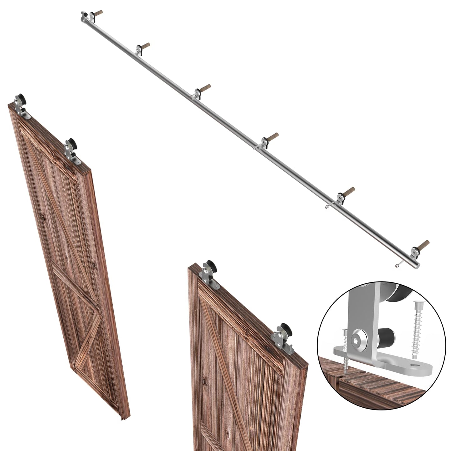 TSMST 11FT Sliding Barn Door Hardware Kit, Top Mount Stainless Steel Heavy Duty Sturdy Barn Door Track for Double Wood Door, Slide Smoothly Quietly (T Style)
