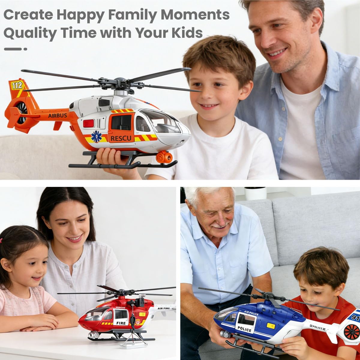 ANJARU Helicopter Toy with Lights and Sound,Simulative Rescue Helicopter Toddler Kids Toys for Kids Aged 3 4 5 6 Pull-Back Propeller Army Toys Toddler Kids Boys Gifts (Police.-Helicopter)