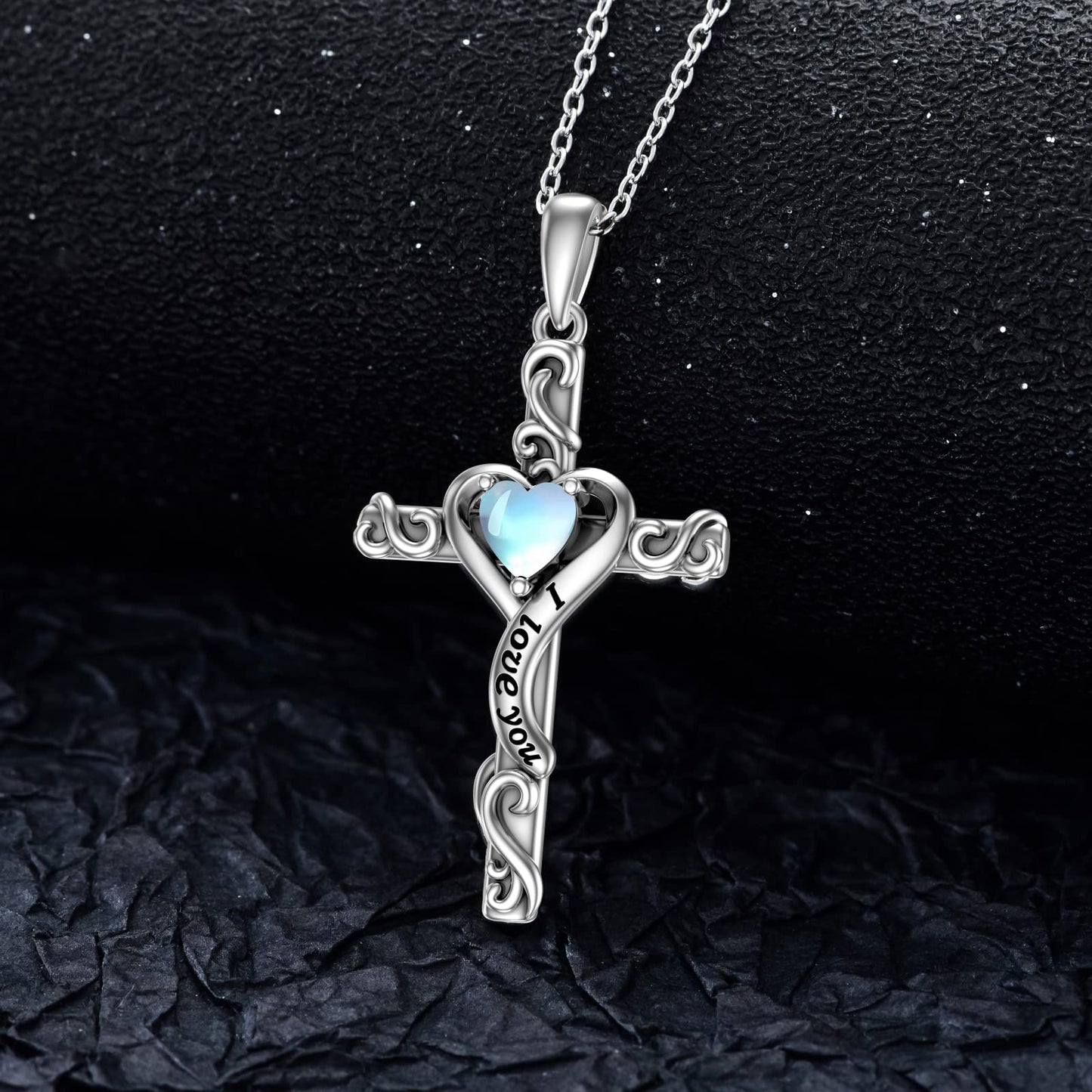 TOUPOP Moonstone Cross Necklace for Women Sterling Silver June Birthstone Cross Pendant Necklace Heart Love Jewelry for Her Girlfriend Wife Mom Anniversary Birthday Mothers Day Gifts