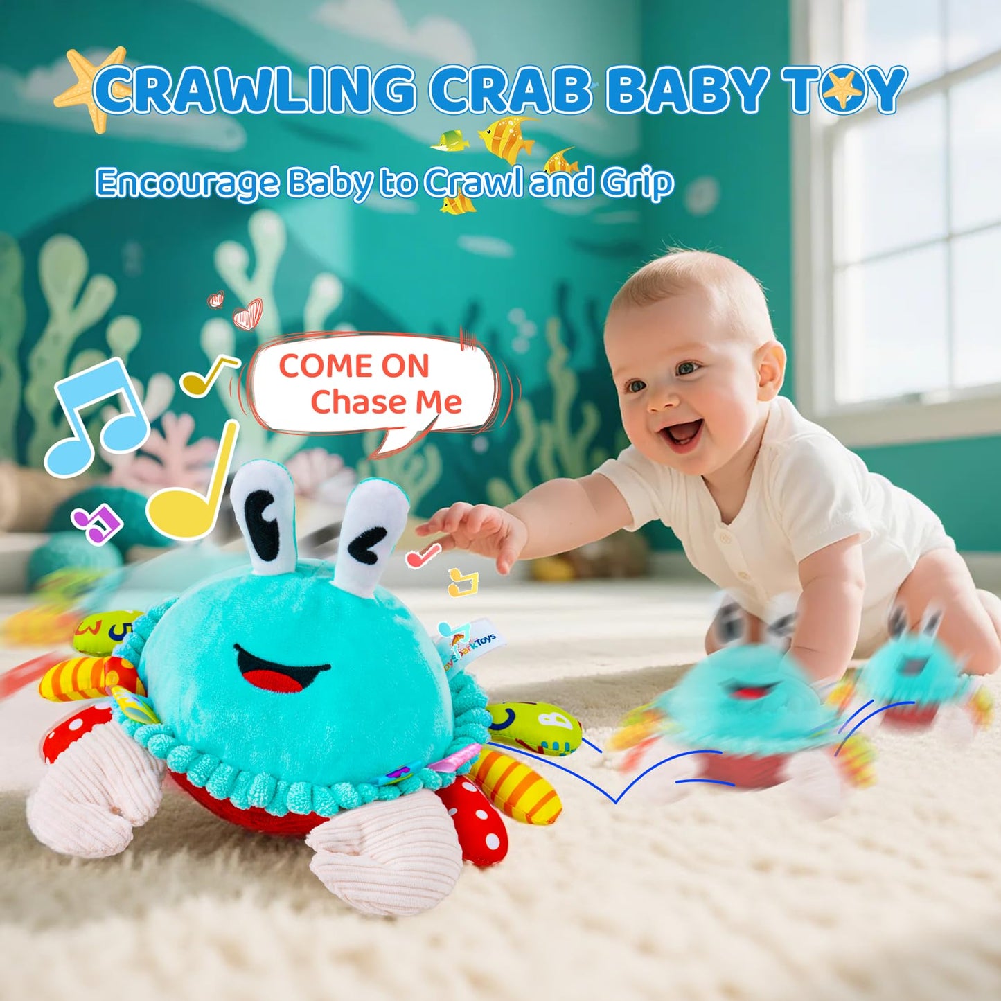 Baby Toys 12-18 Months, Musical Crawling Crab Baby Plush Toy, 50 Songs & Recording Feature, Dancing Bouncing Interactive Baby Toddler Toys 6-12 Months, Tummy Time Toys for 1 Year Old Boys Girls Gifts