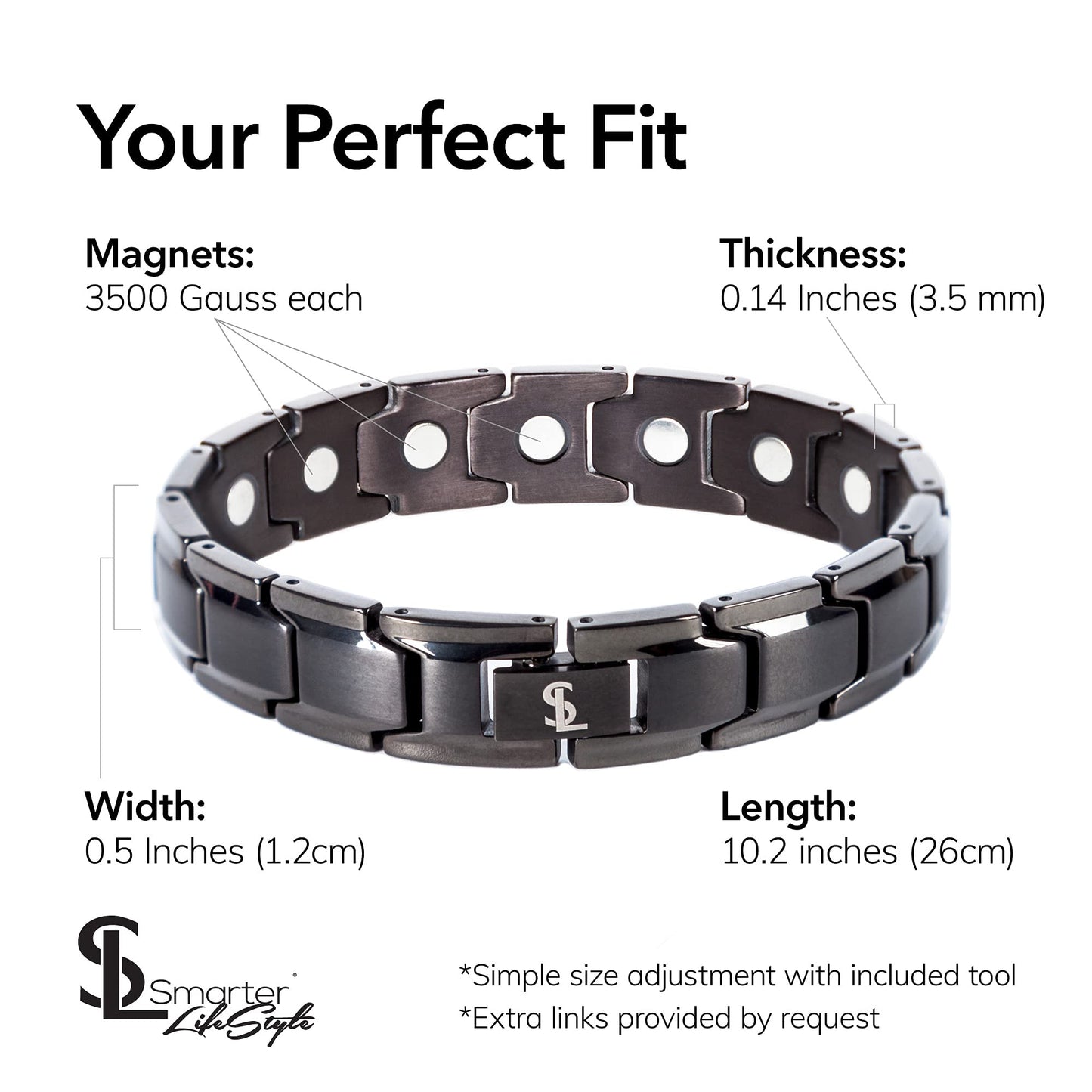 Smarter LifeStyle Elegant Titanium Magnetic Anklet for Men And Women - Adjustable Bracelet Length with Sizing Tool for Perfect Fit, Magnetic Ankle Bracelet (Gunmetal Gray)