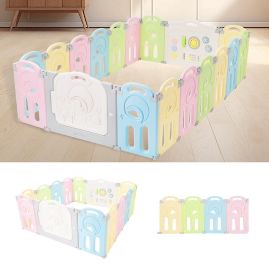 Fortella Cloud Castle Foldable Playpen, Baby Safety Play Yard with Writing Whiteboard and Activity Wall, Pack and Play for Toddlers 1-3, Indoors or Outdoors (Multicolor 14 Panel)