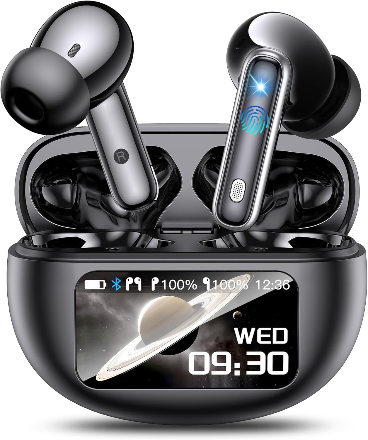 AI Translation Earbuds Real Time, Multifunctional Touch Screen Translator for 144 Languages & Accents Audifonos Traductores Inglés Español Noise Canceling Headphones for1Travel Business Learning Black