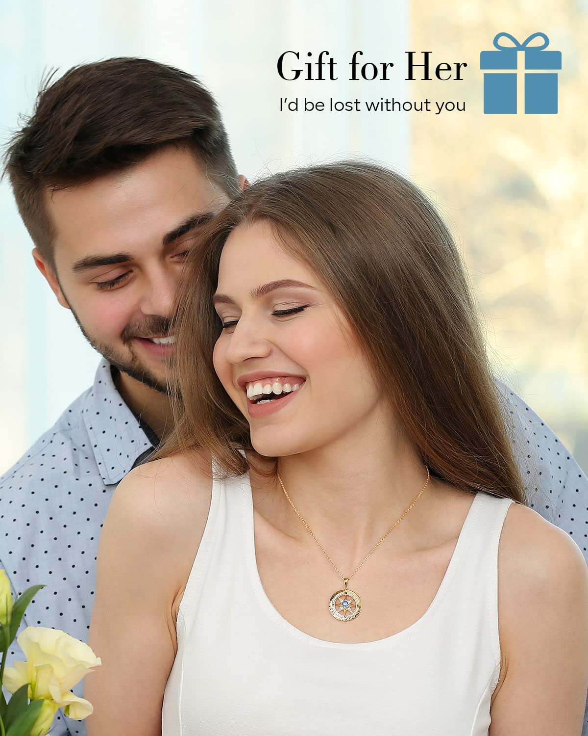 S925 Necklace Gift for Wife |Compass Jewelry |Women Anniversary |Sterling Silver |Girlfriend Birthday Necklaces for Her Valentines |I'd be Lost without You |Jewel 18K Gold Mar 03