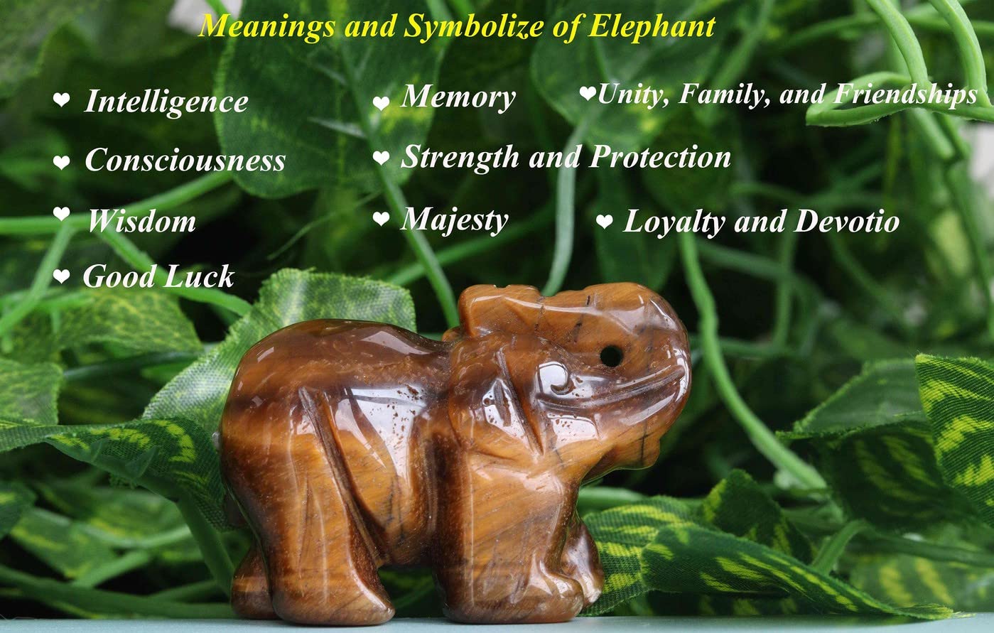 2" Tigers Eye Elephant Decor Healing Crystal Cute Polished Natural Stone Hand-Carved Big Sculpture Statue Figurines Gemstone Energy Hippie Home Room Office Desk Decoration Gifts for Women Men