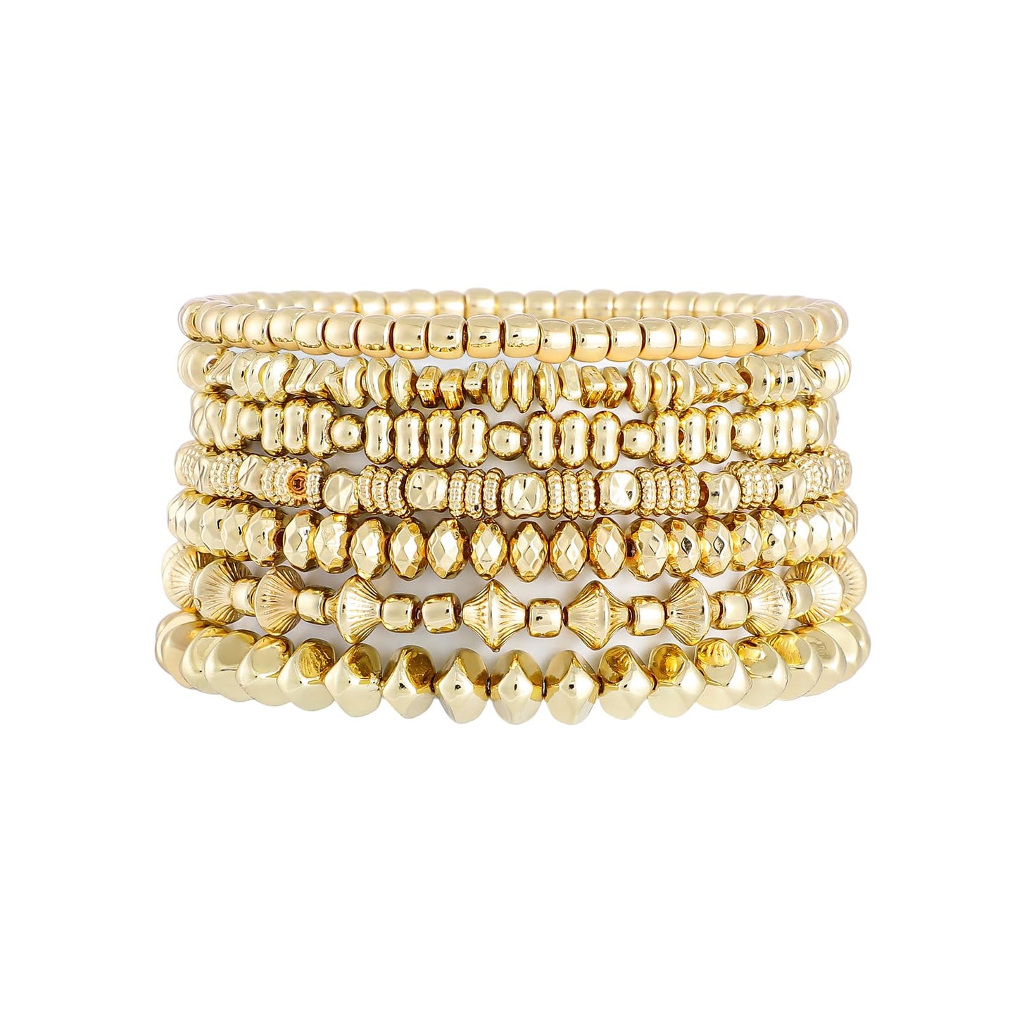 Sajidos Gold Plated Beaded Bracelets for Women Trendy, 14K Gold Plated Stack Cross Pearl Gold Plated Bead Stretch Bracelets Set Elastic Hypoallergenic Bracelets Jewelry Gifts
