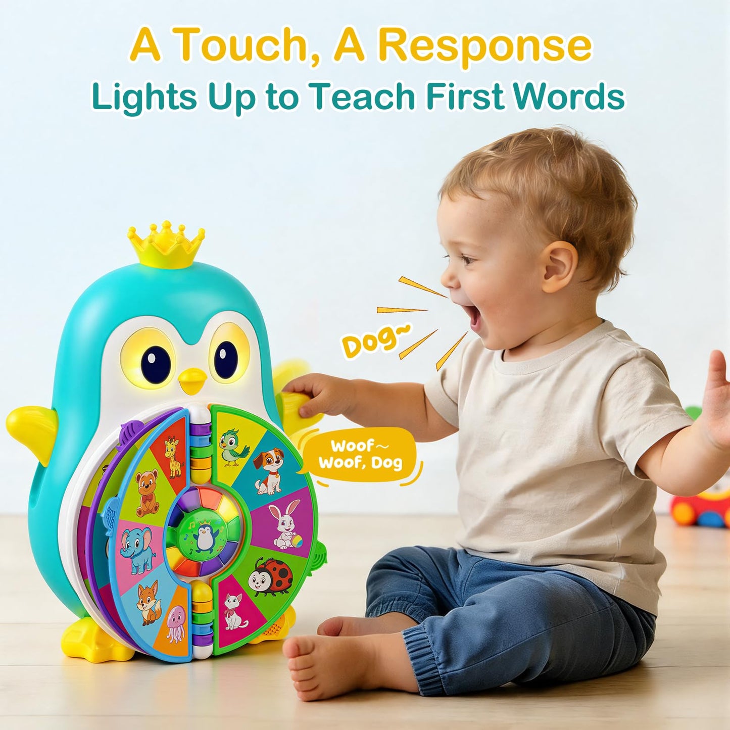 Musical Penguin Learning Toys for 1 Year Old Boy Gifts, Educational Baby Toys for 1-3 Year with 5 Themes, Sound & Light, First Word Teaching, 1st First Birthday Boy Girl Gifts for 12-18 Months