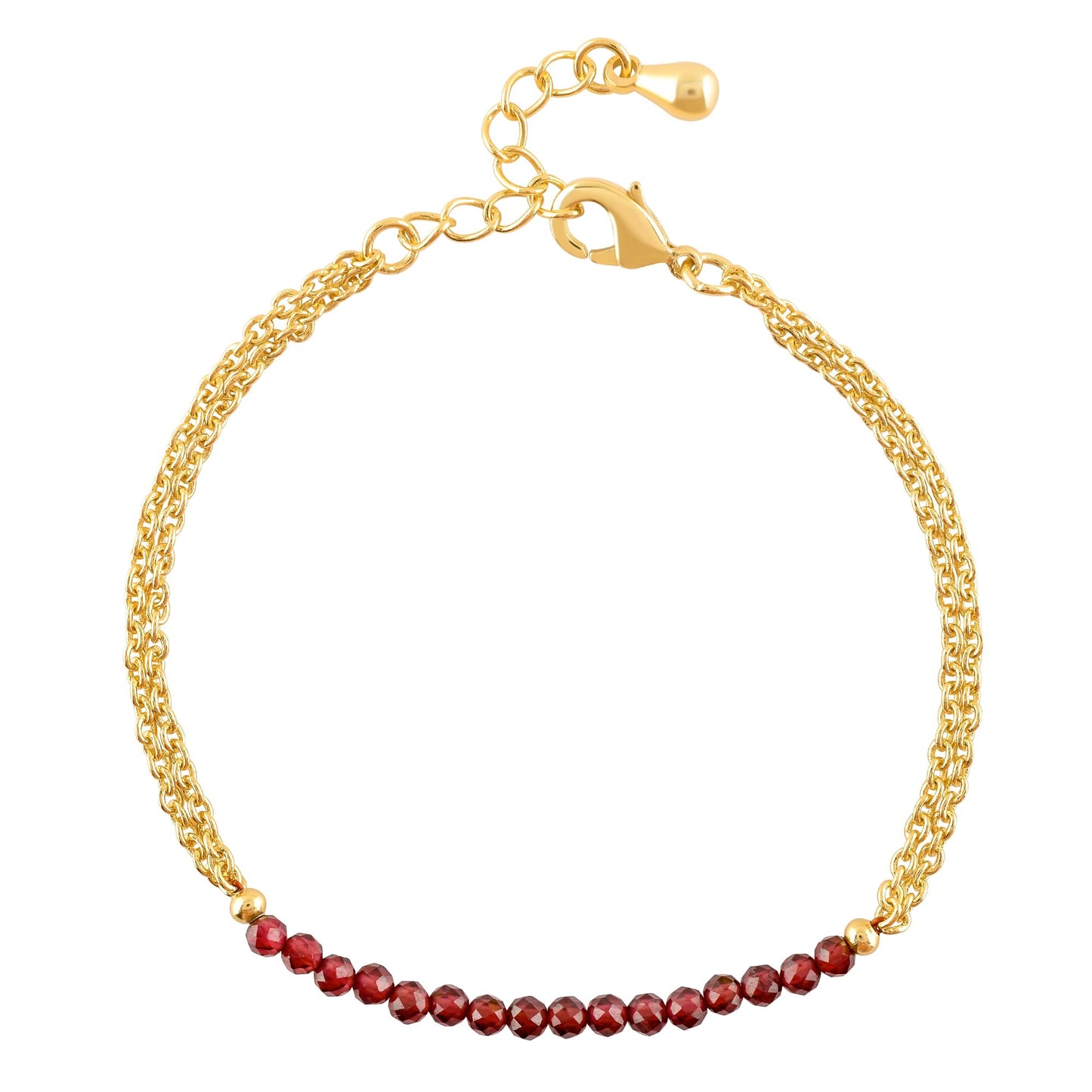 InfinityGemsArt Garnet Bracelets for Women, Natural January Birthstone, Minimalist Beaded Red Stone, Chakra Crystals Gemstones Lightweight Jewelry, 14K Gold Plated 8 Inch Adjustable Chain, Christmas Gifts For Her