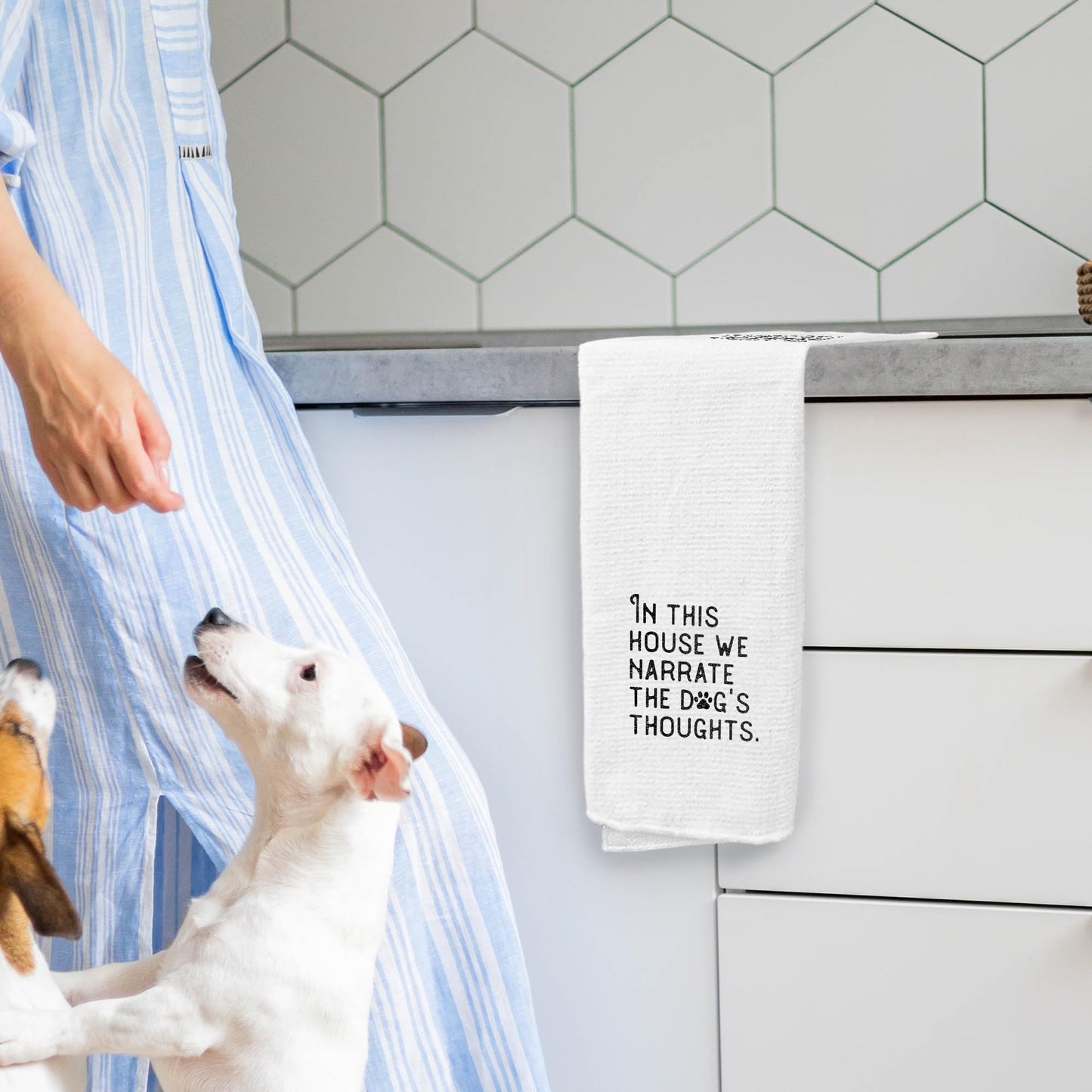WFSM Dog Gifts Kitchen Towels - in This House We Narrate The Dogs Thoughts, Dog Decor Kitchen Towels, Dog Hand Towels, Dog Dish Towels for Kitchen, Gifts for Dog Lovers, 16×24 Inches