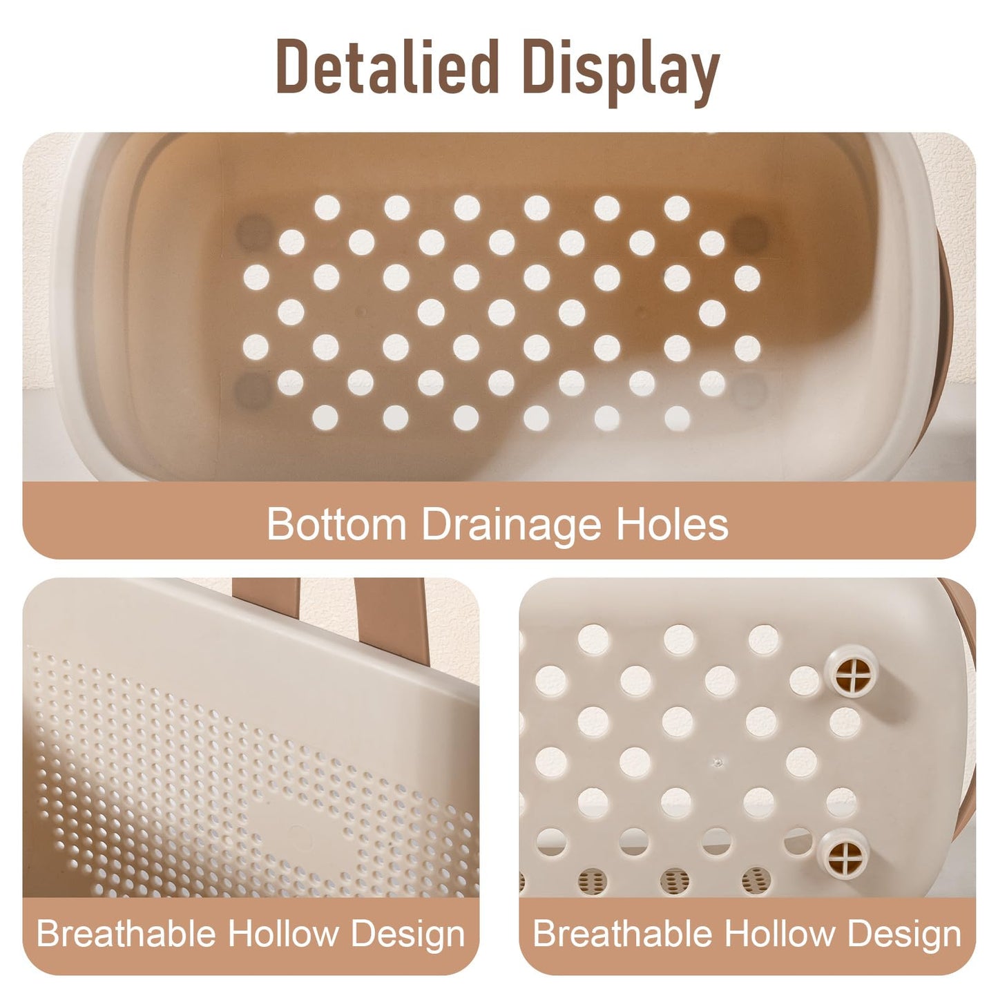 JiatuA Plastic Storage Basket with Handle Portable Shower Caddy Tote Organizer Basket Bin for Bathroom Kitchen Dorm Room Bedroom, Beige
