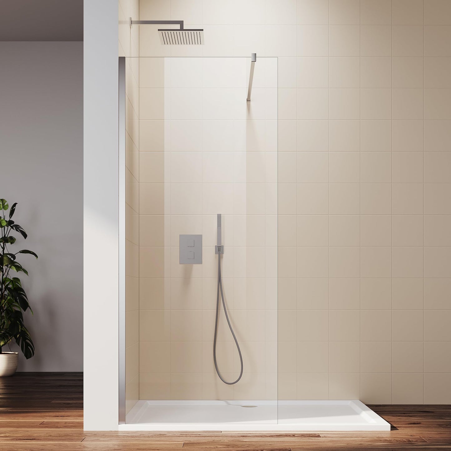 SUNNY SHOWER 30" W x 74" H Walk In Shower Door 5/16" Tempered Shower Glass Door Frameless Shower Glass Door with Support Bar, Chrome Finish