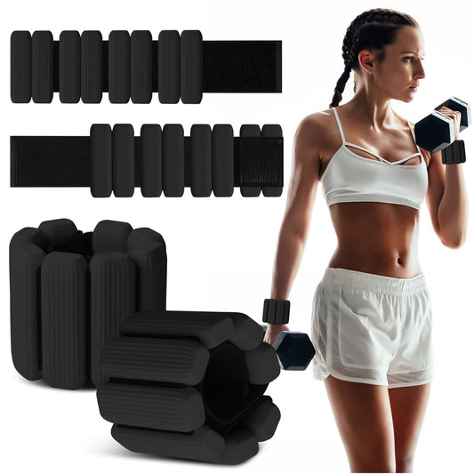 MESUADESI Wrist Weights Set of 2, Wearable Wrist Ankle Weights for Women & Men, Silicone Weighted Bangles Adjustable Arm and Leg Weights for Walking Yoga Pilates Running Dance Gym 2lb（Black）