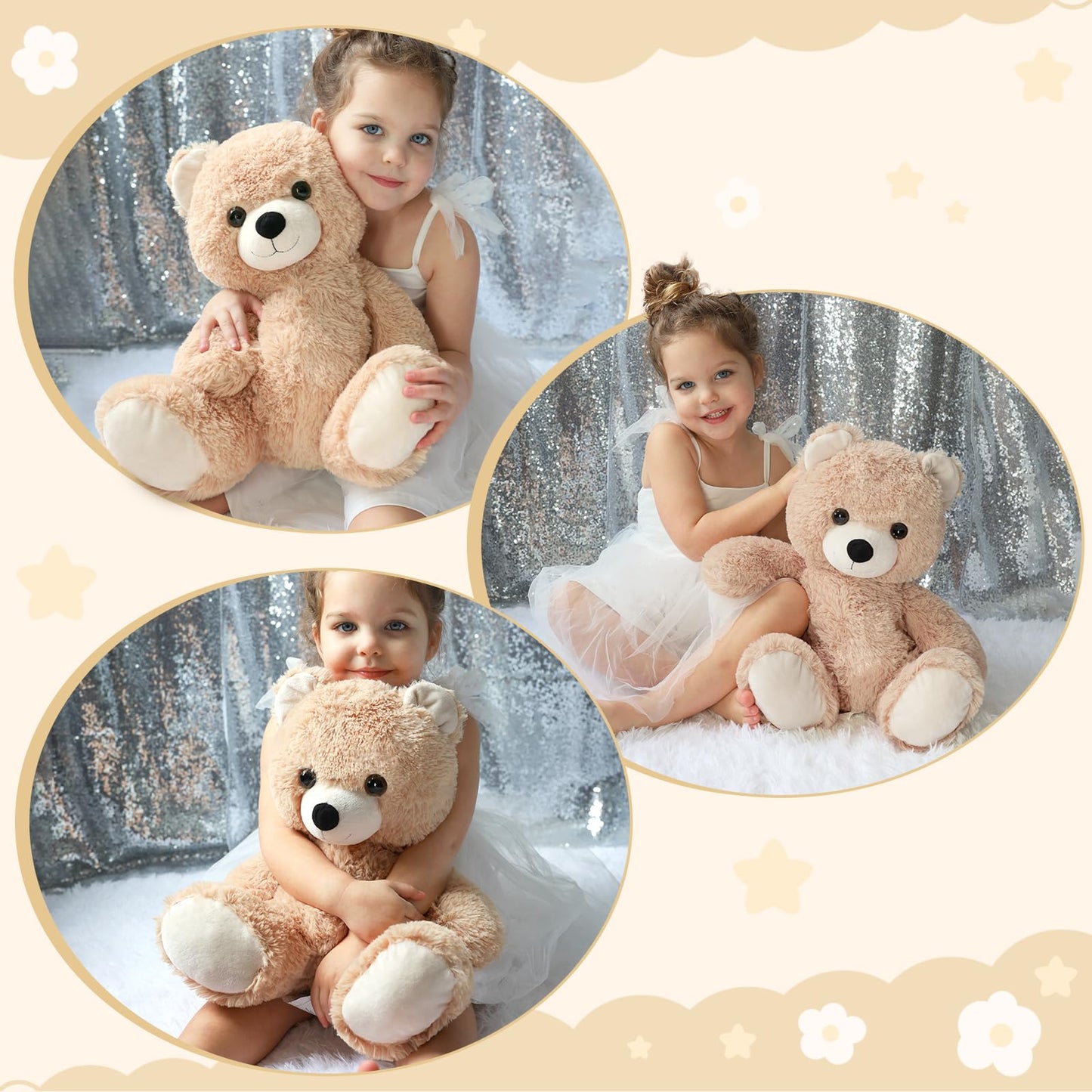 Tezituor 2 Pack Small Teddy Bear Stuffed Animals 18inch, Stuffed Teddy Bear Plush for Kids Baby, Cute Soft Bear Plushie Gift for Girls Boys Children, Plush Bear for Christmas Birthday Valentines